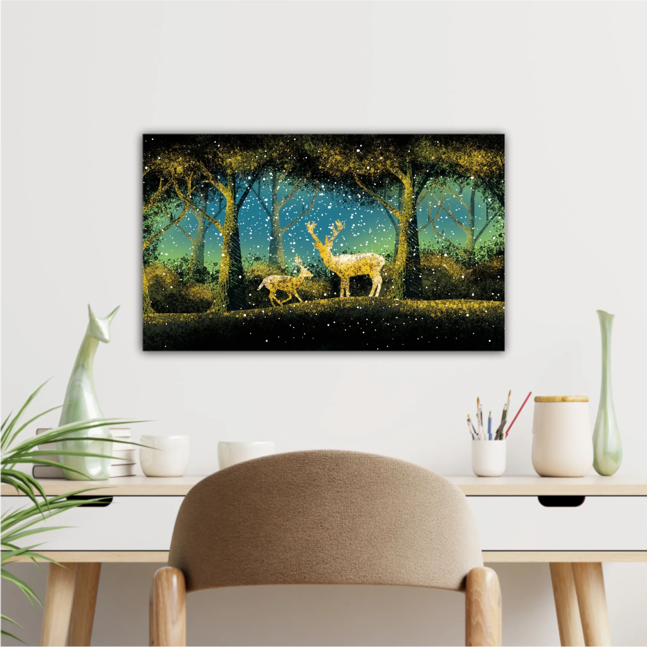 3d illustration of trees and deer