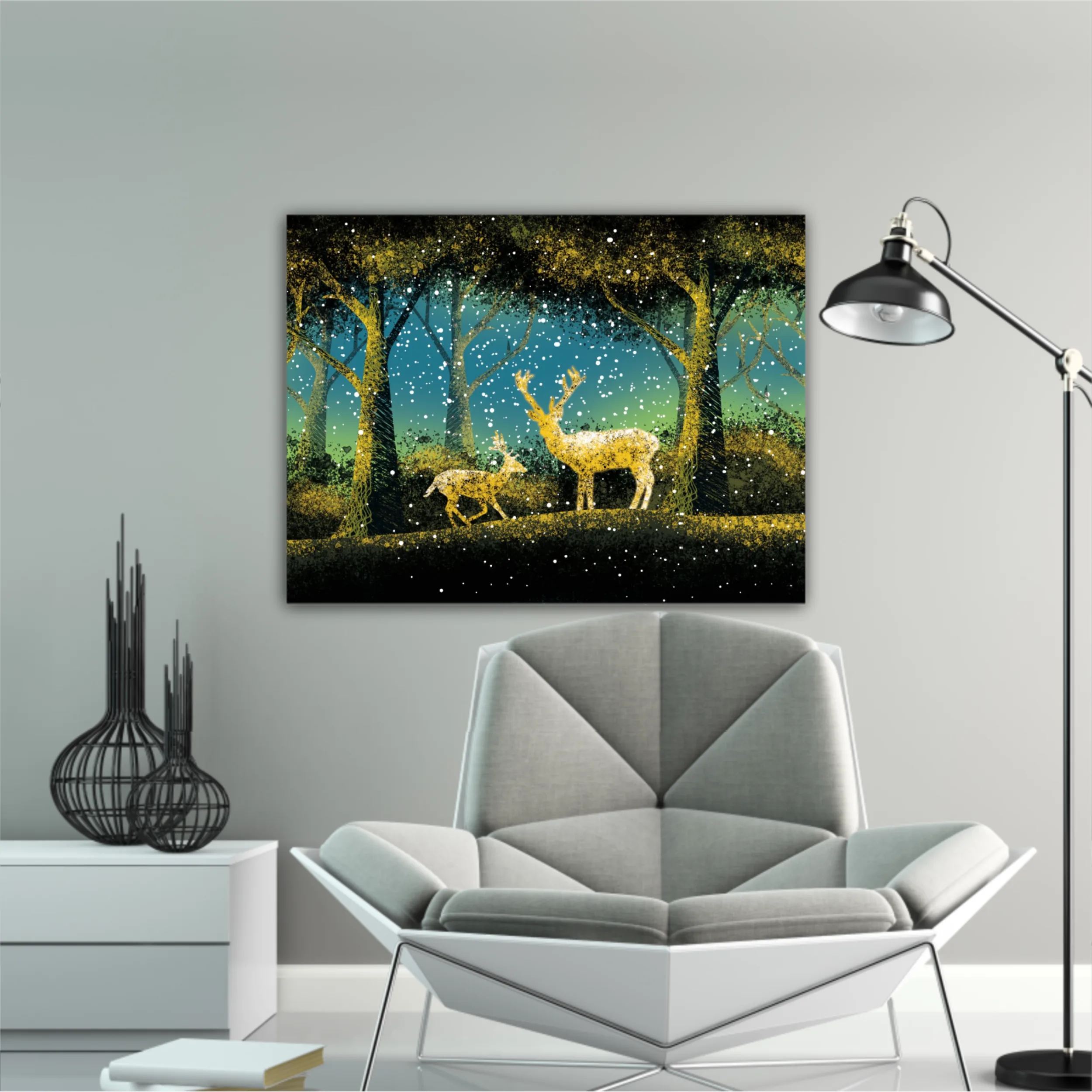 3d illustration of trees and deer