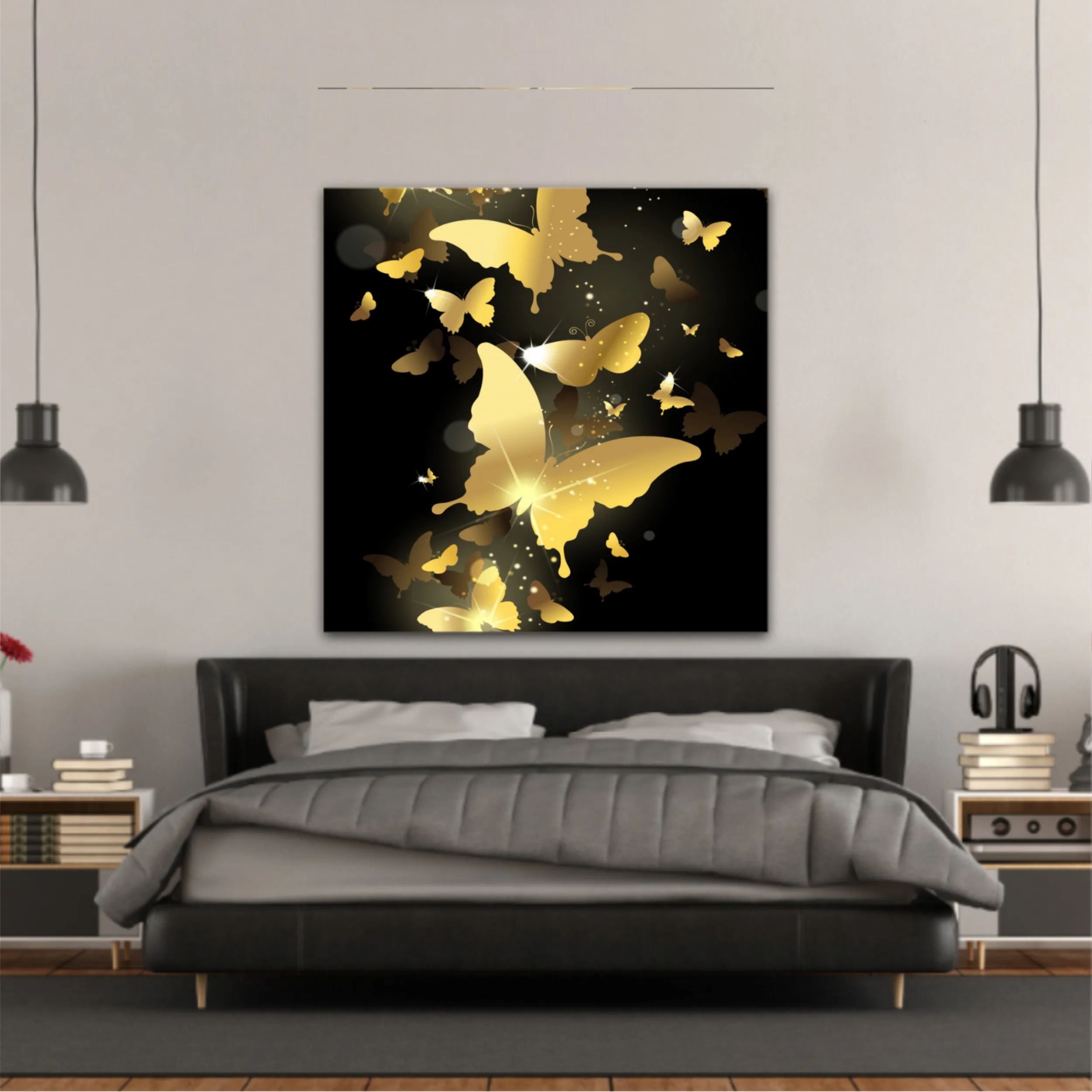 3d illustration of butterfly group on modern background