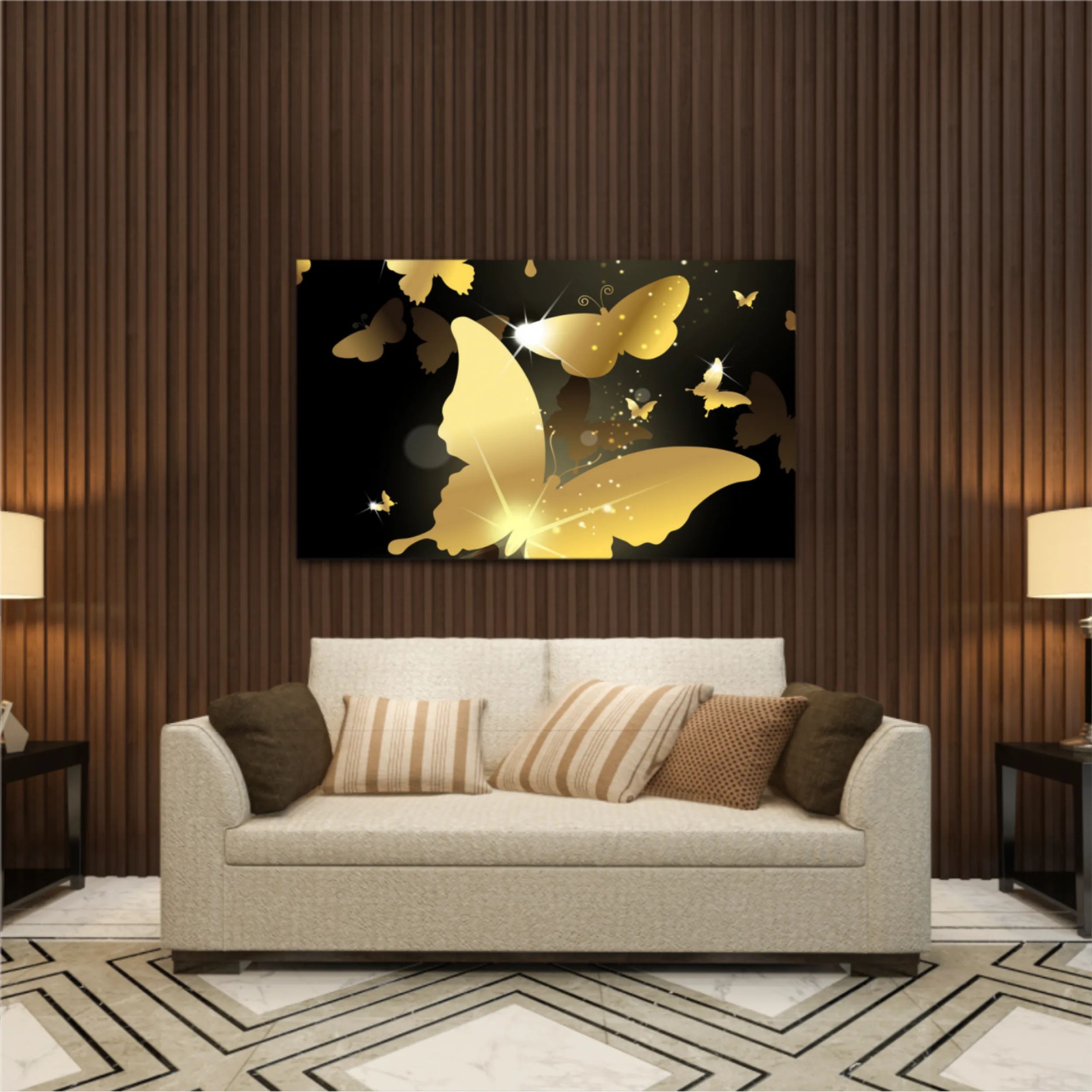 3d illustration of butterfly group on modern background