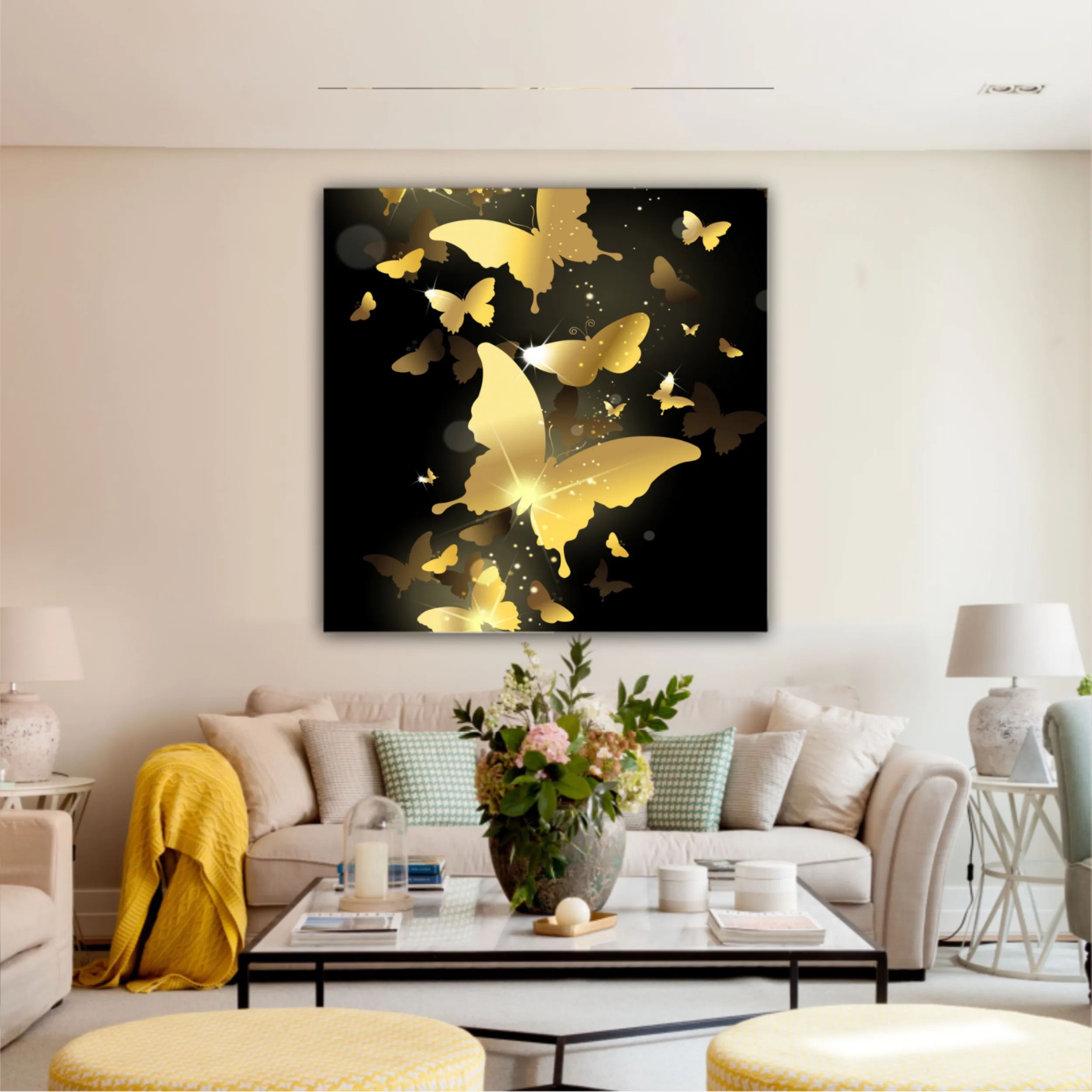 3d illustration of butterfly group on modern background