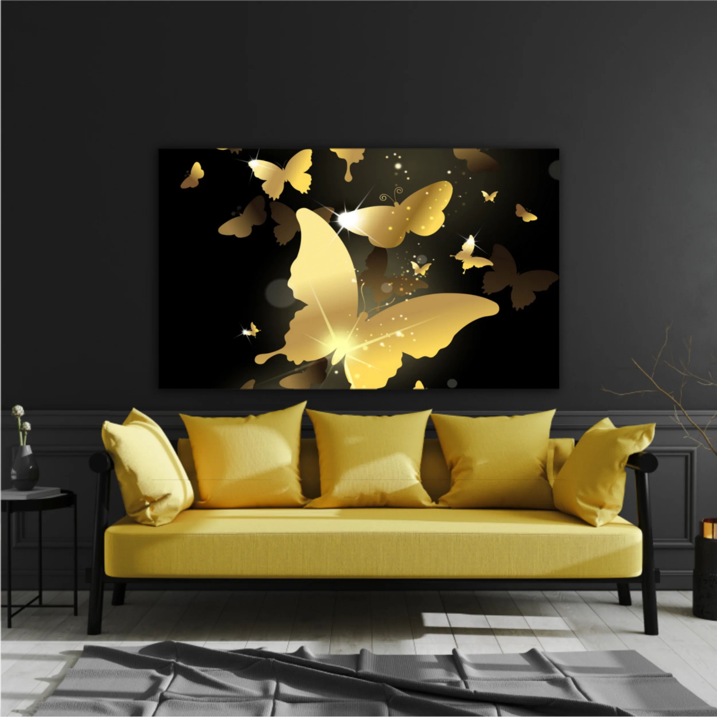 3d illustration of butterfly group on modern background