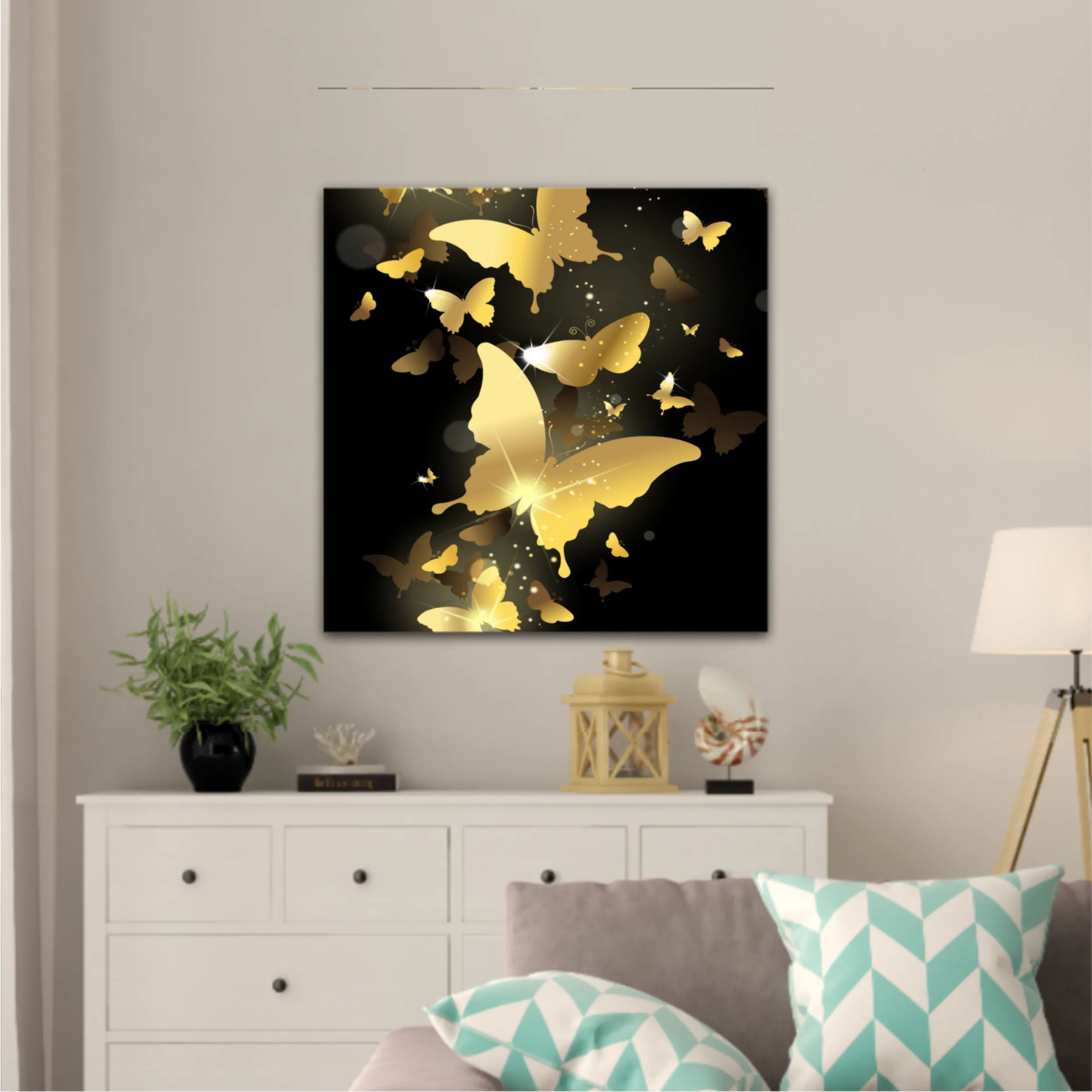 3d illustration of butterfly group on modern background