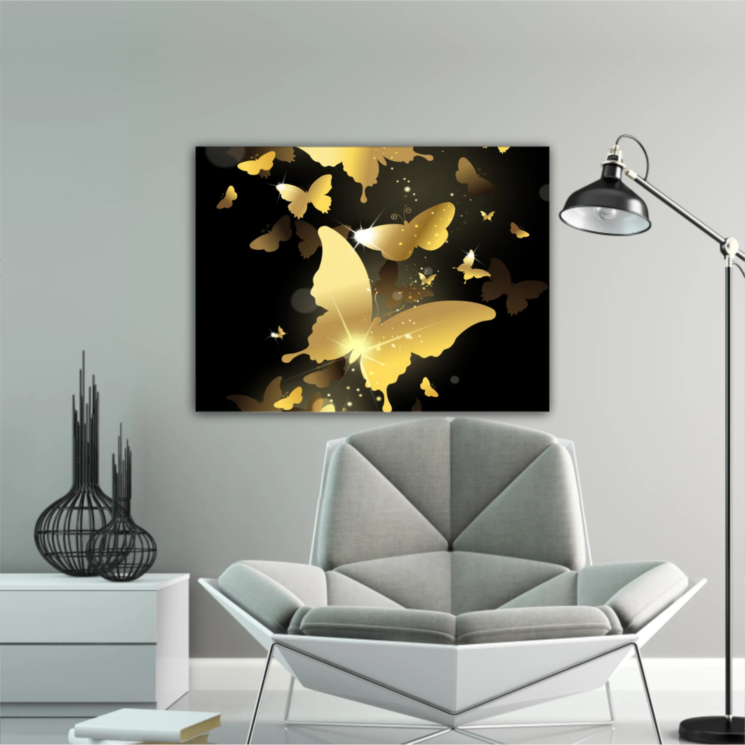 3d illustration of butterfly group on modern background