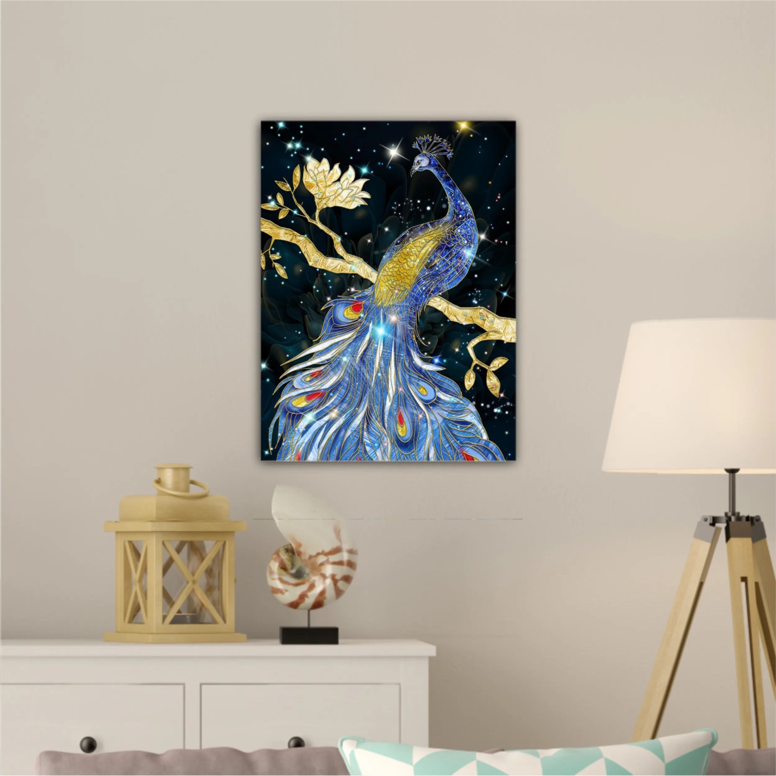 3d illustration of colorful peacock. Luxurious abstract art digital painting