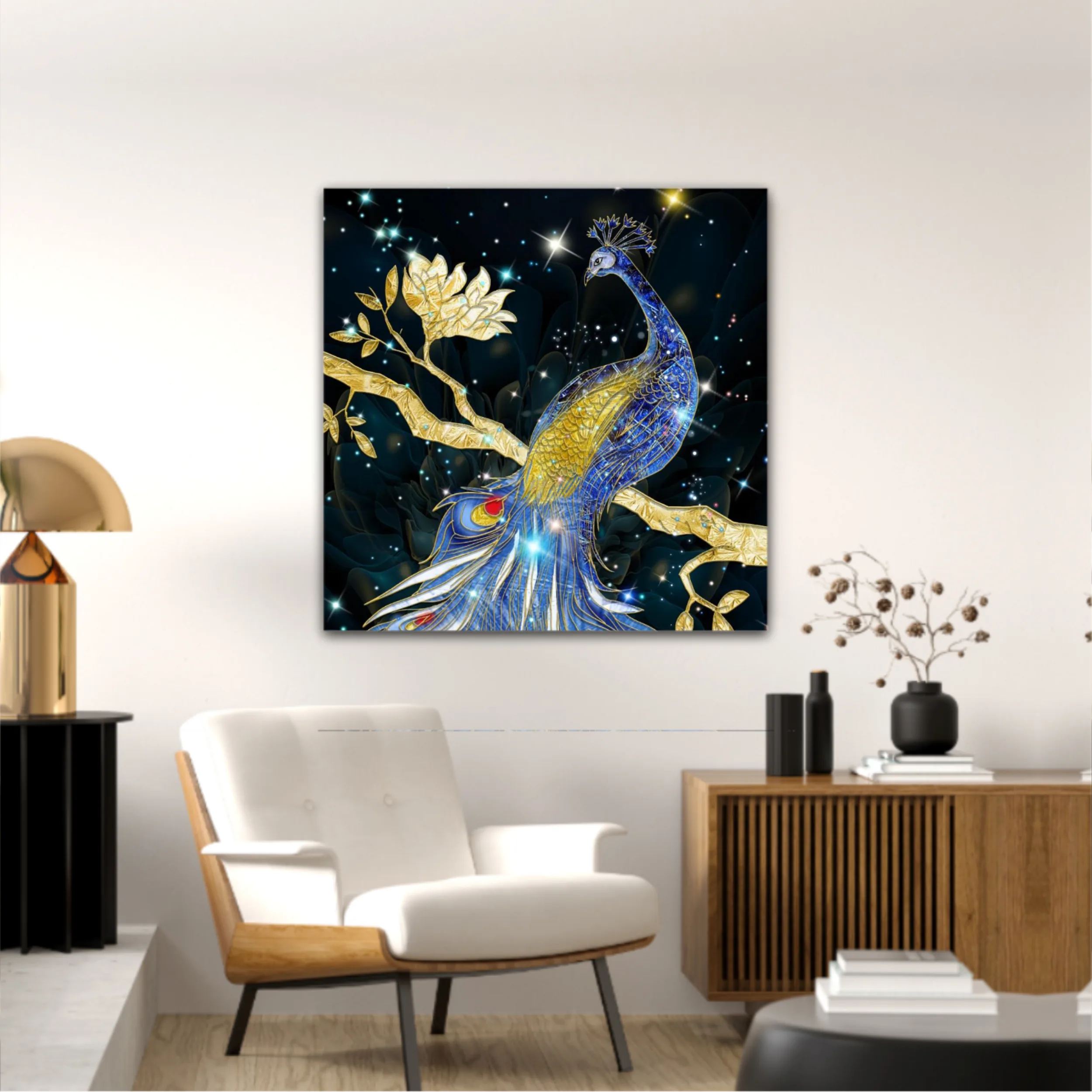 3d illustration of colorful peacock. Luxurious abstract art digital painting