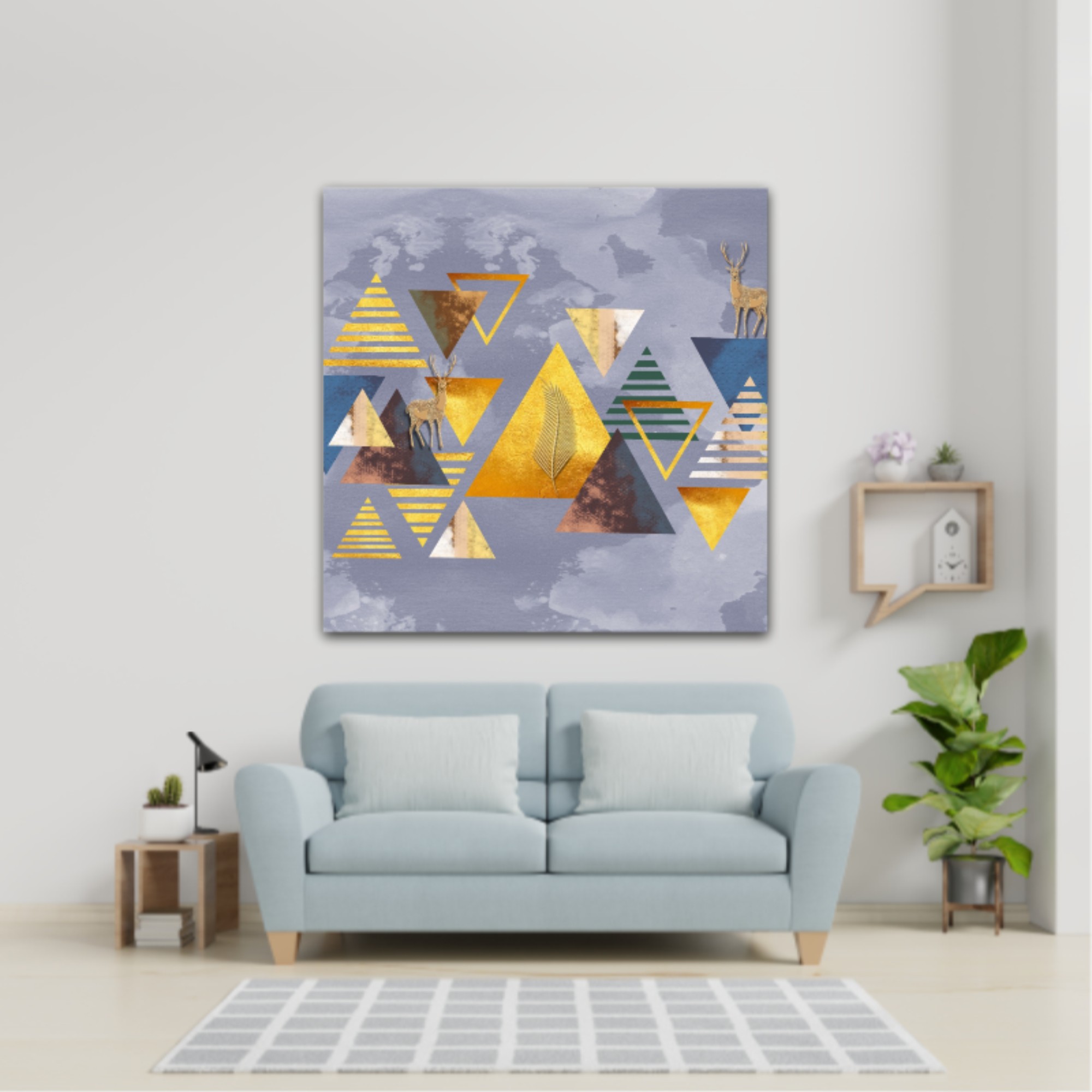 3d illustration of triangles, deer and leaves