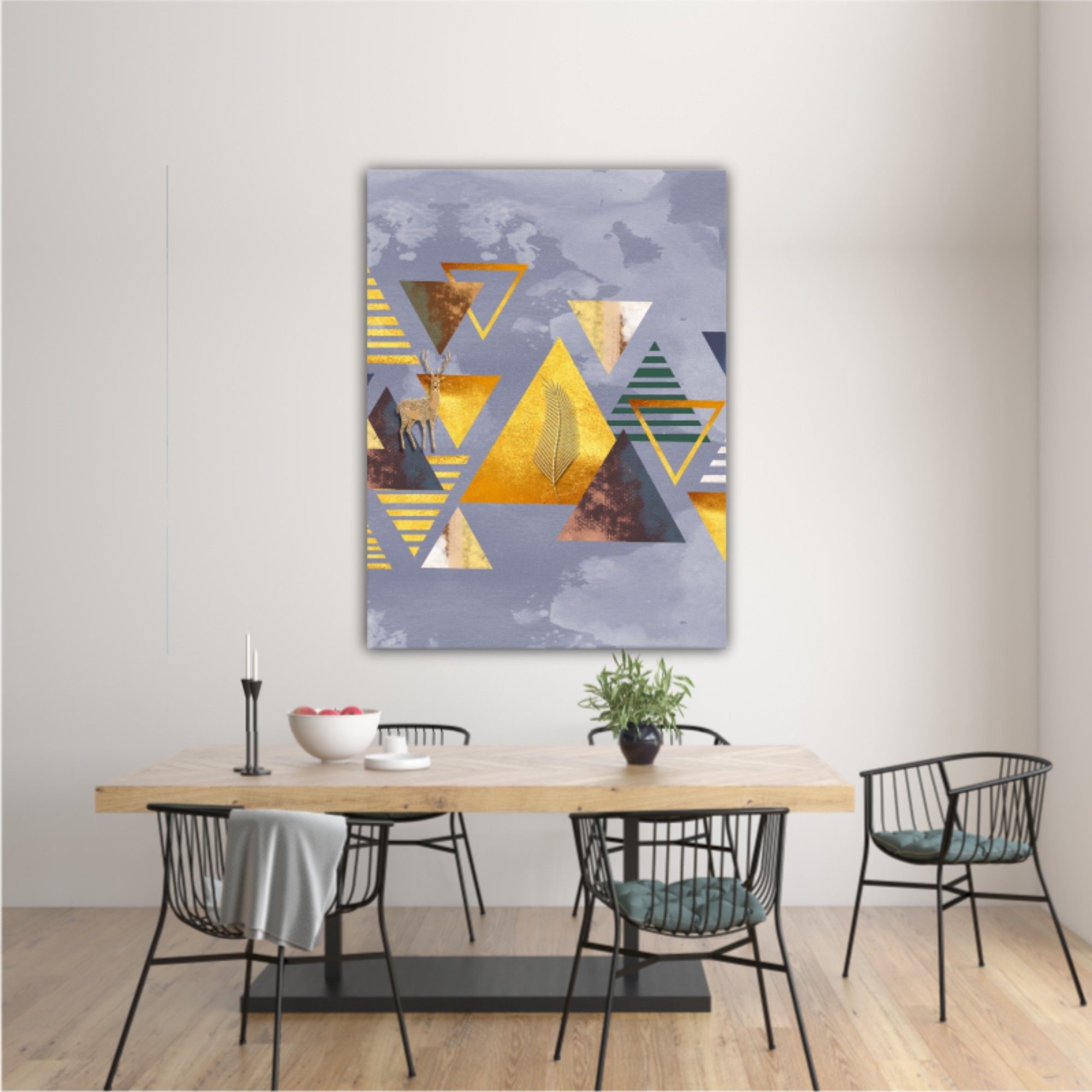 3d illustration of triangles, deer and leaves