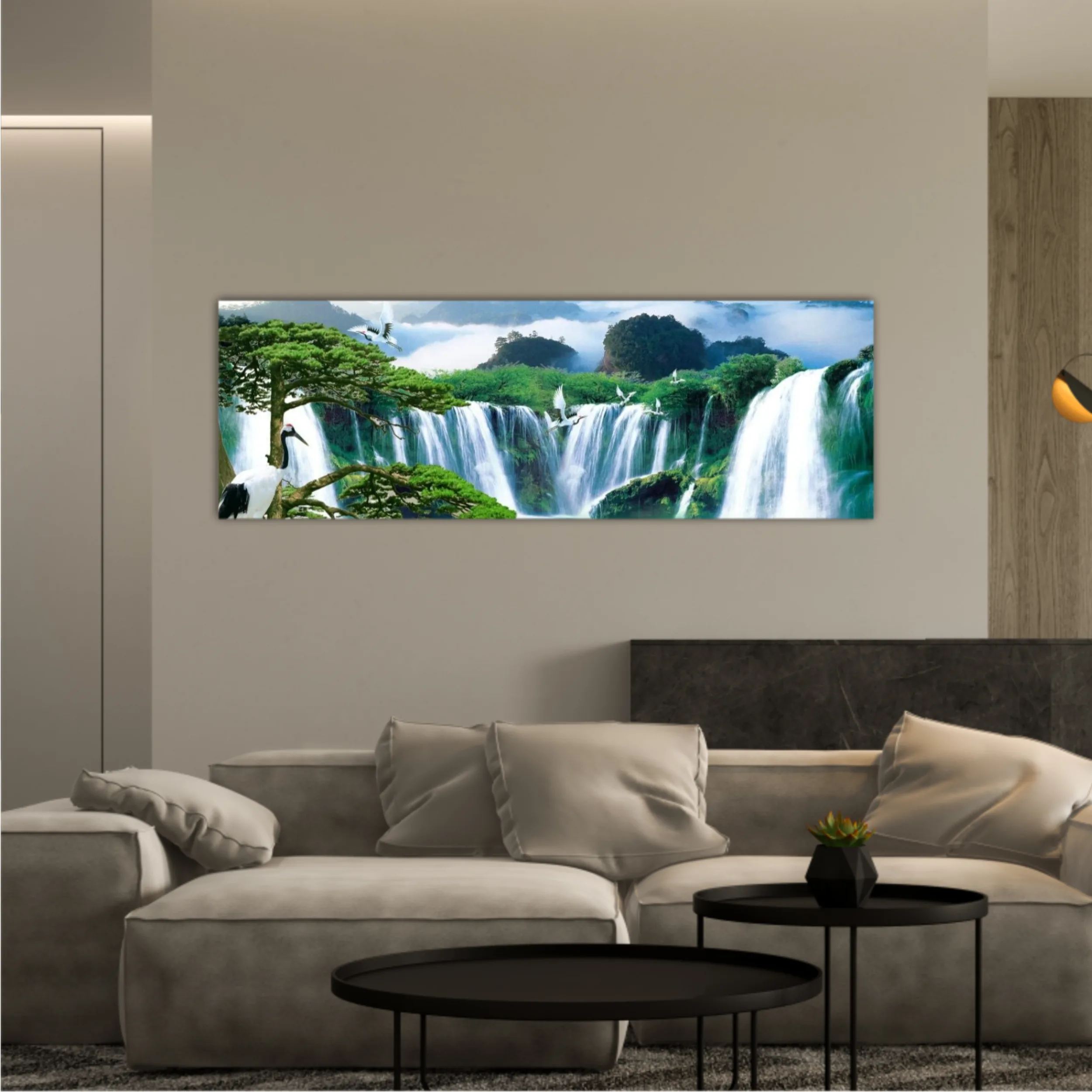 3d illustration of forest waterfall and bird