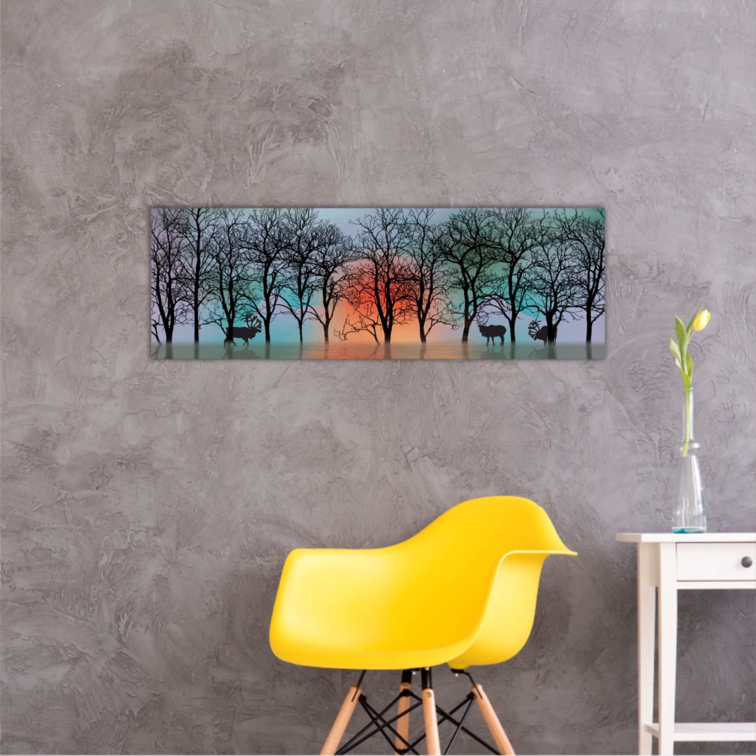 3d illustration of deer and forest, reflection of landscape. Luxurious abstract art digital painting