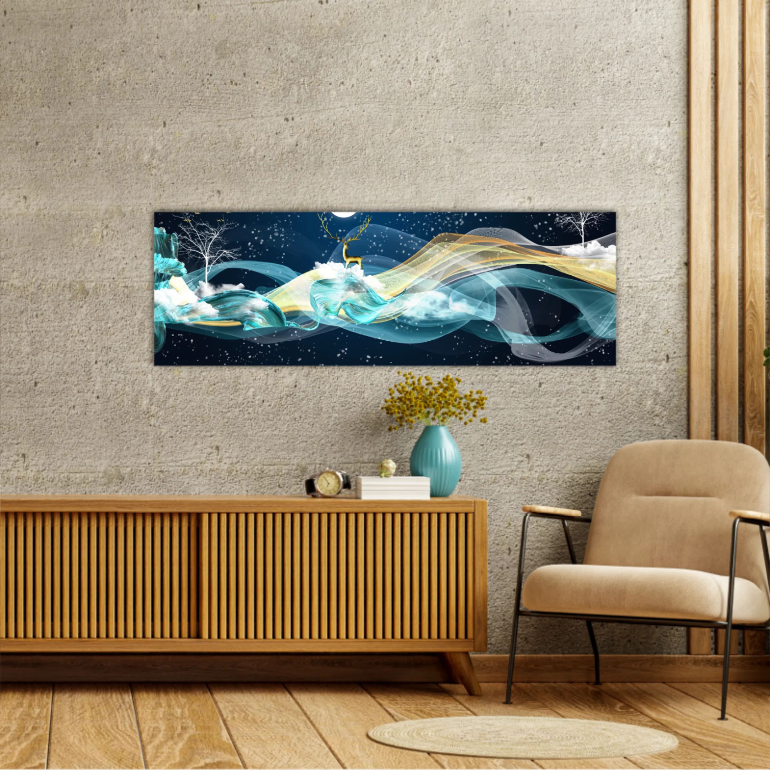 3d illustration of golden deer in the sky. Luxurious abstract art digital painting