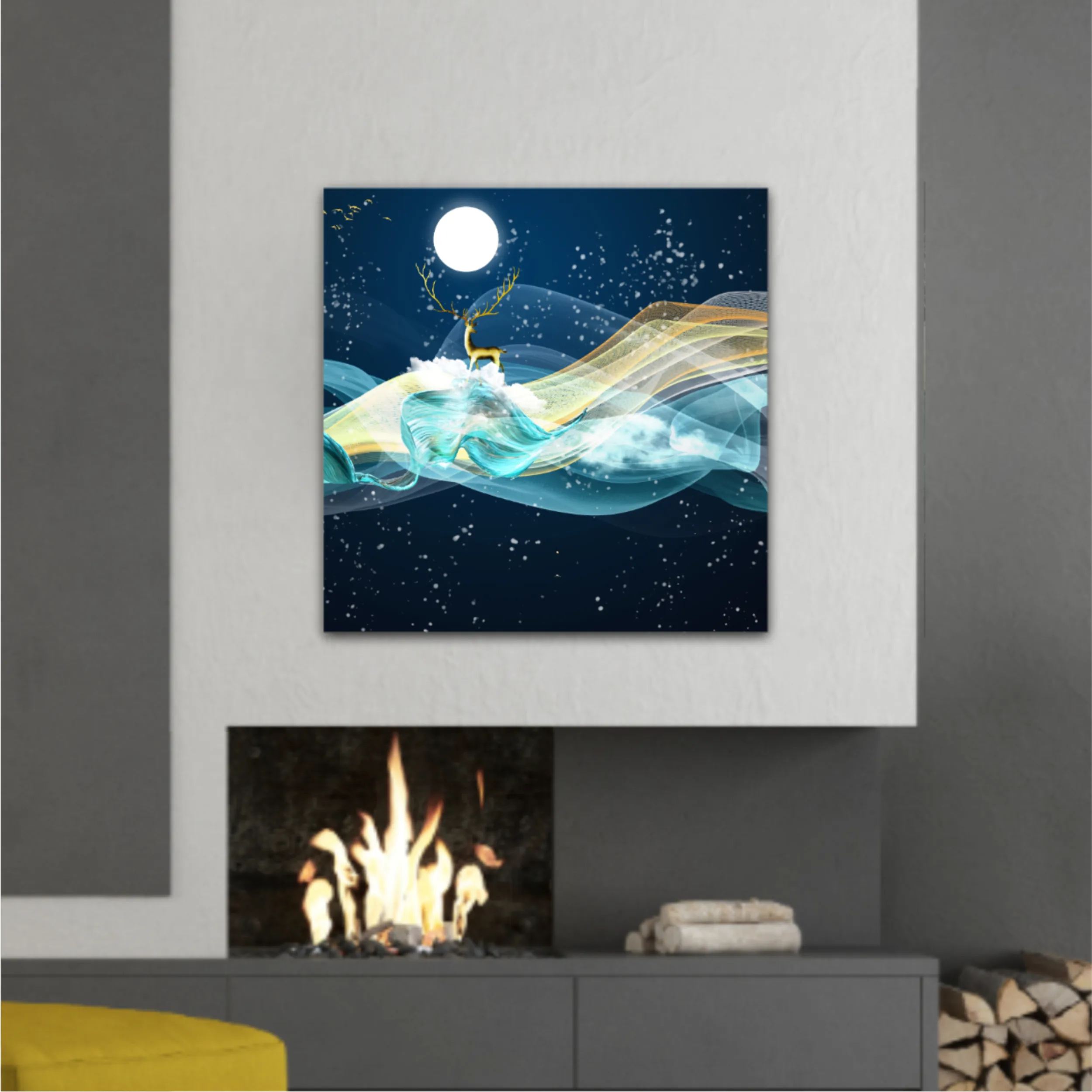 3d illustration of golden deer in the sky. Luxurious abstract art digital painting