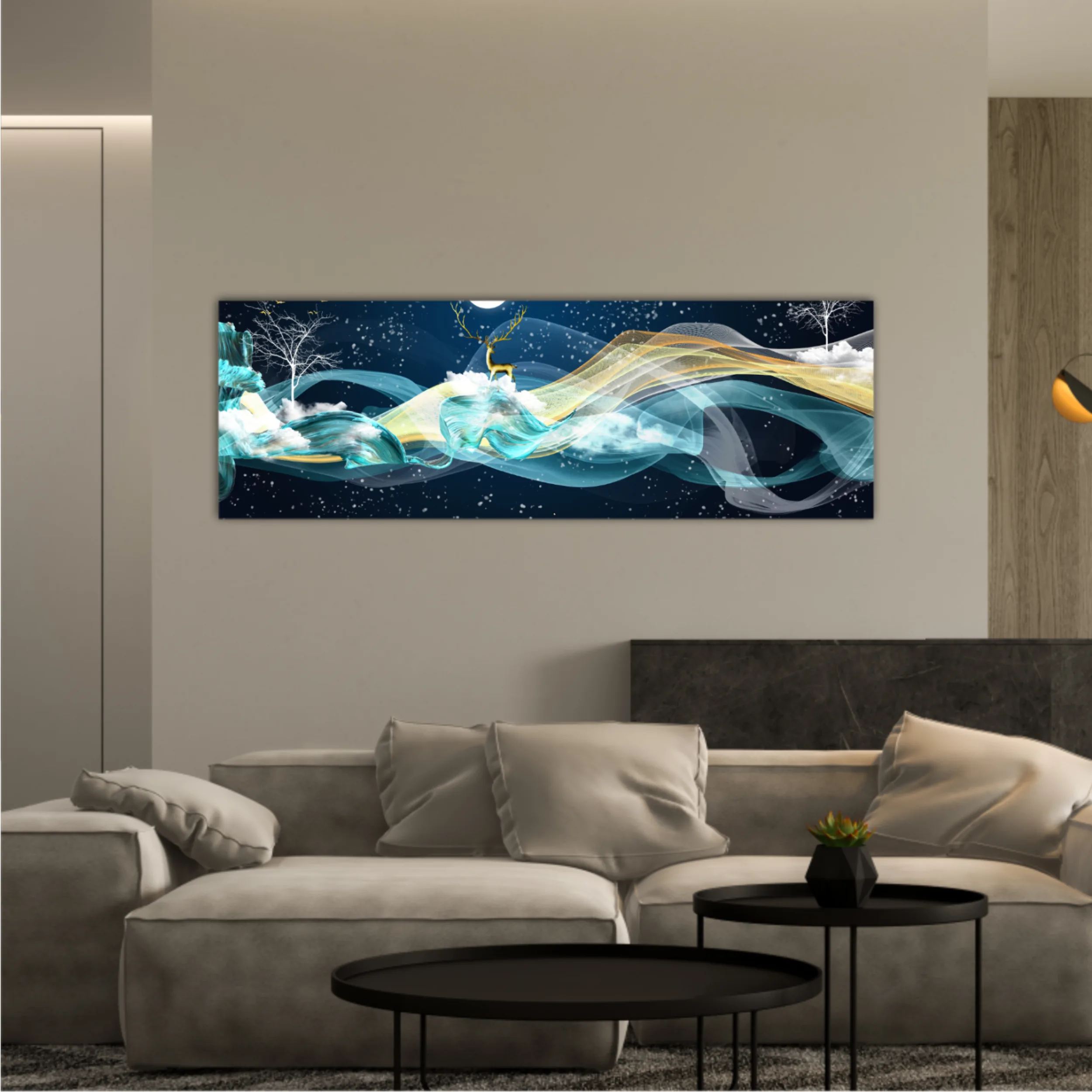 3d illustration of golden deer in the sky. Luxurious abstract art digital painting