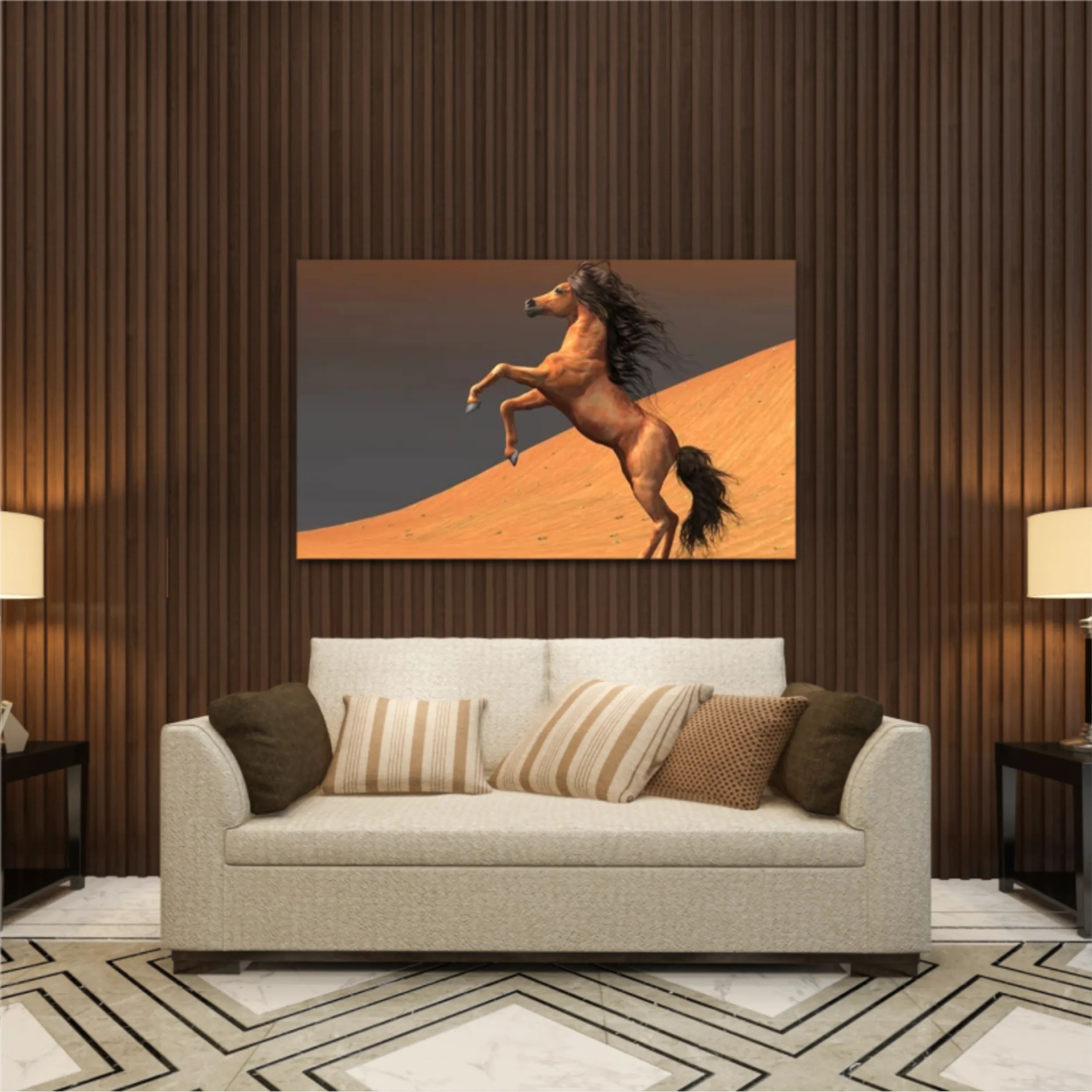 3d illustration of horses and beach design