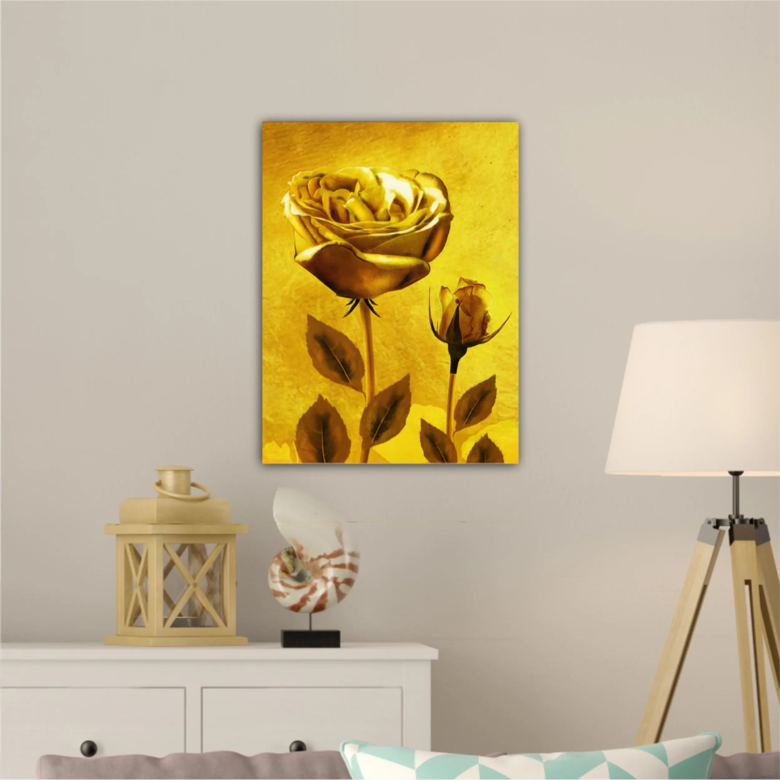 Gold roses flowers on gold background N1