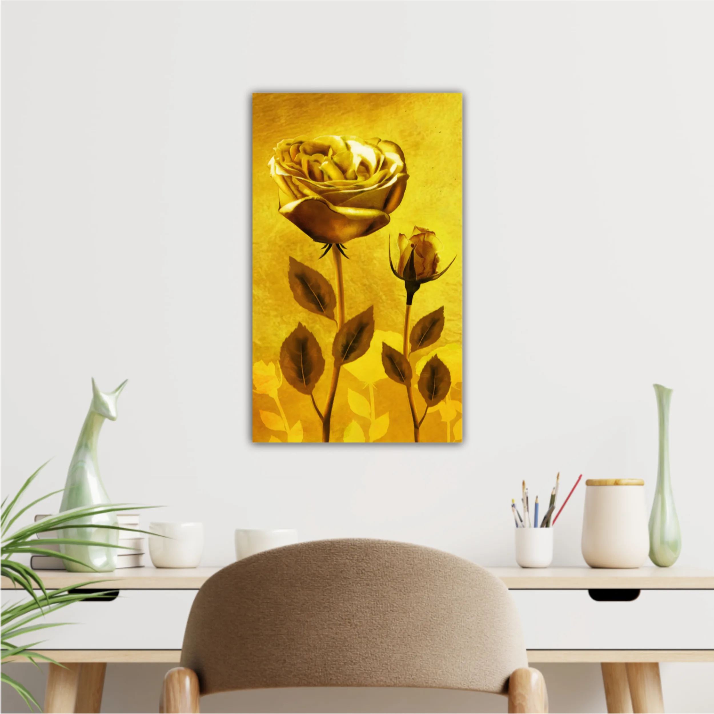 Gold roses flowers on gold background N1