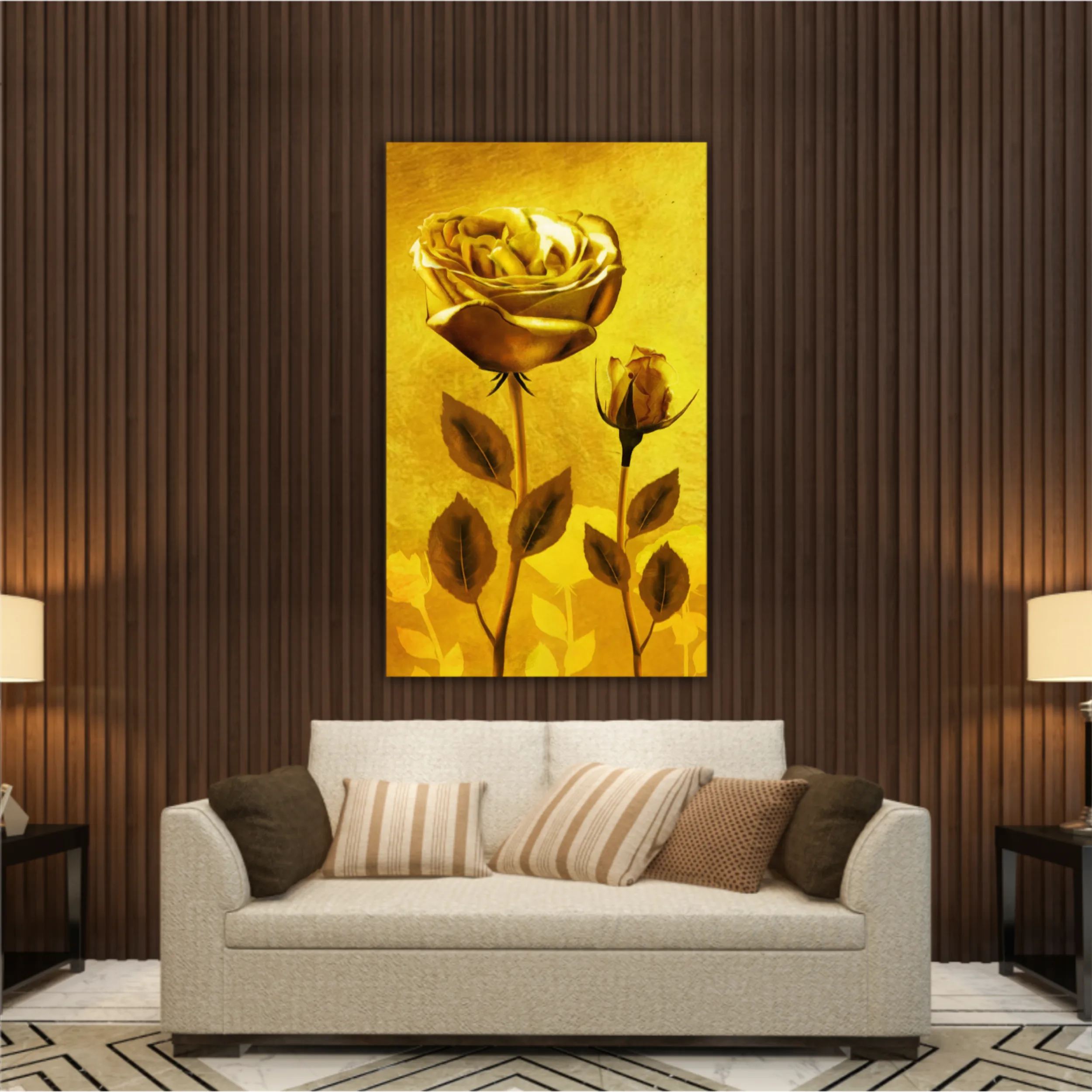 Gold roses flowers on gold background N1