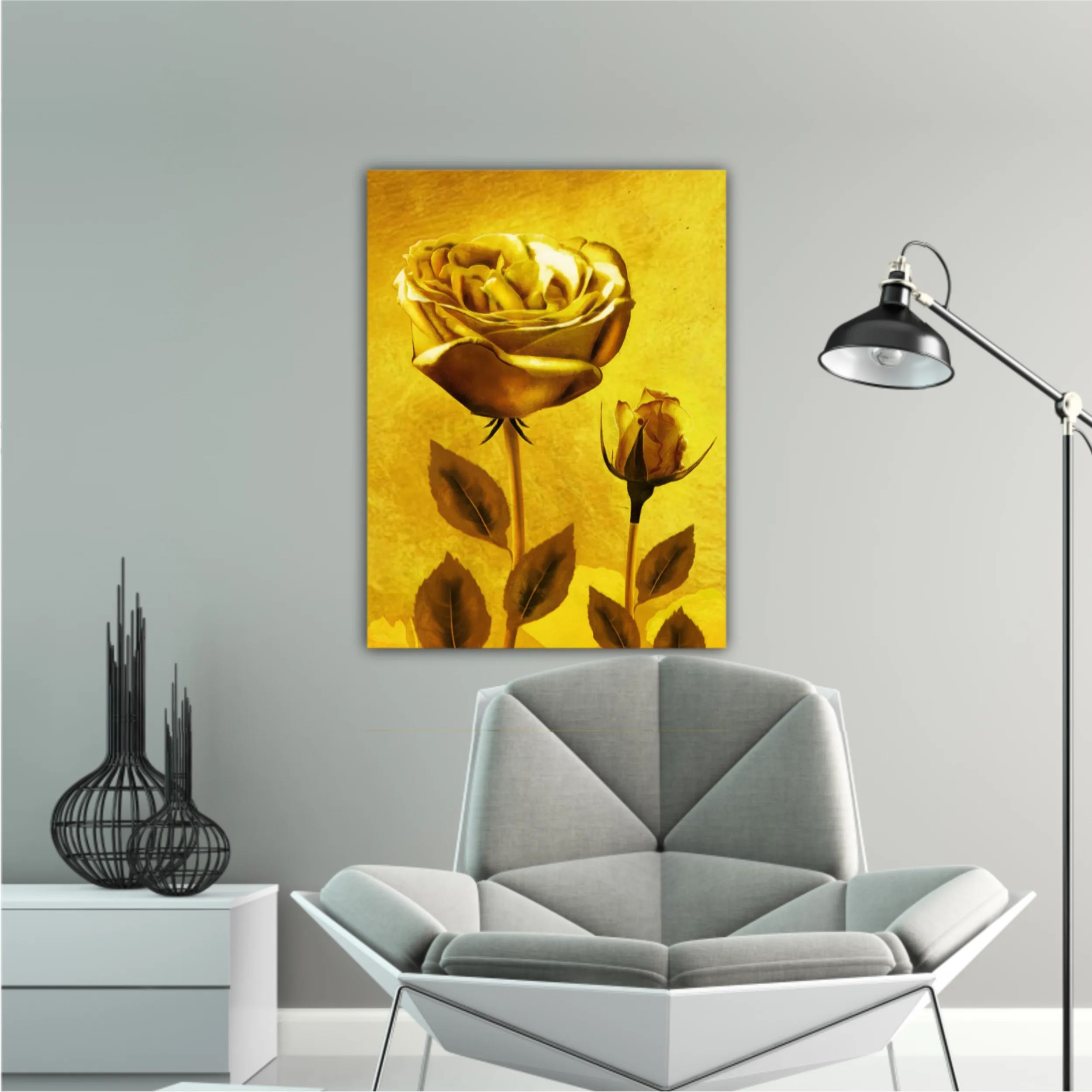 Gold roses flowers on gold background N1