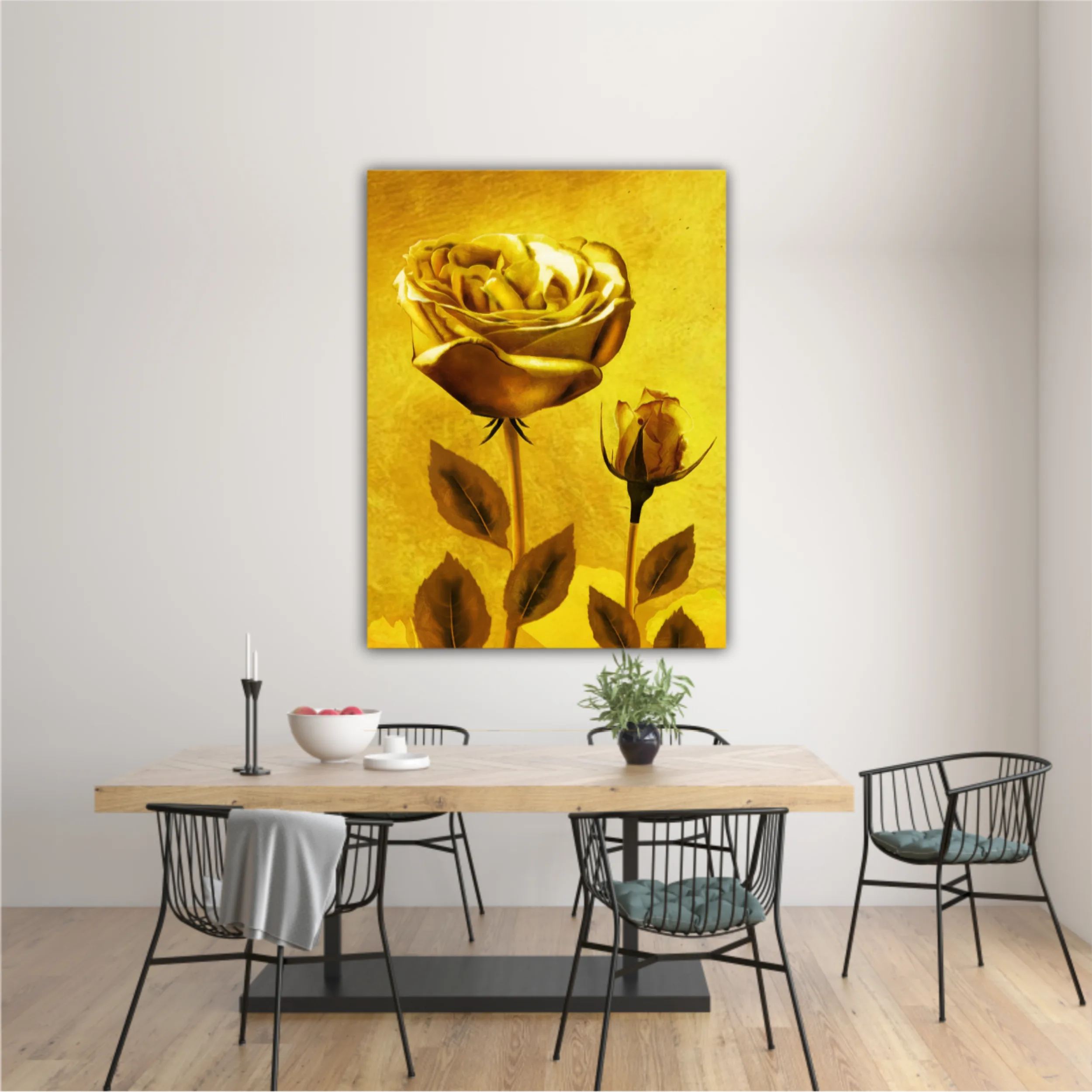 Gold roses flowers on gold background N1