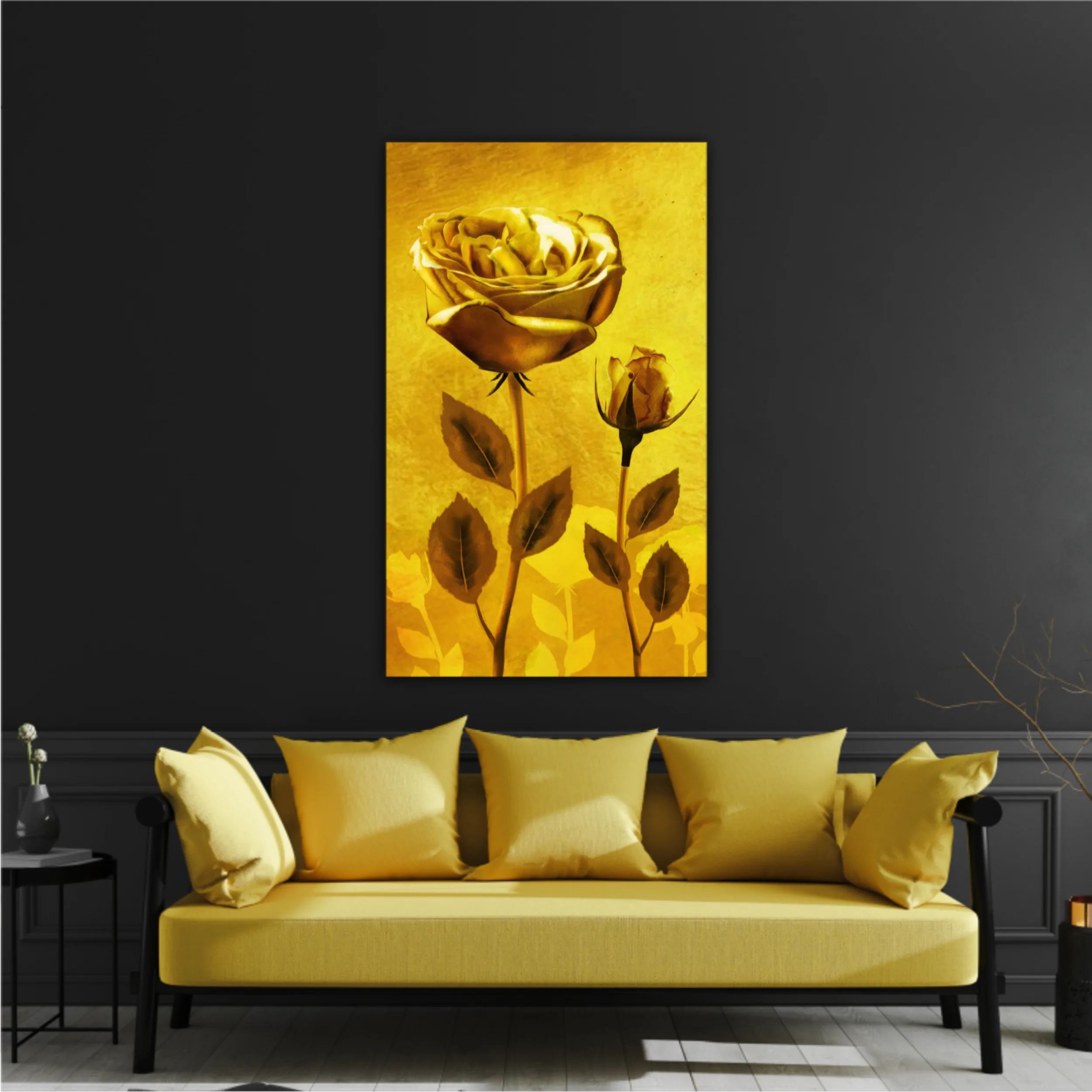 Gold roses flowers on gold background N1