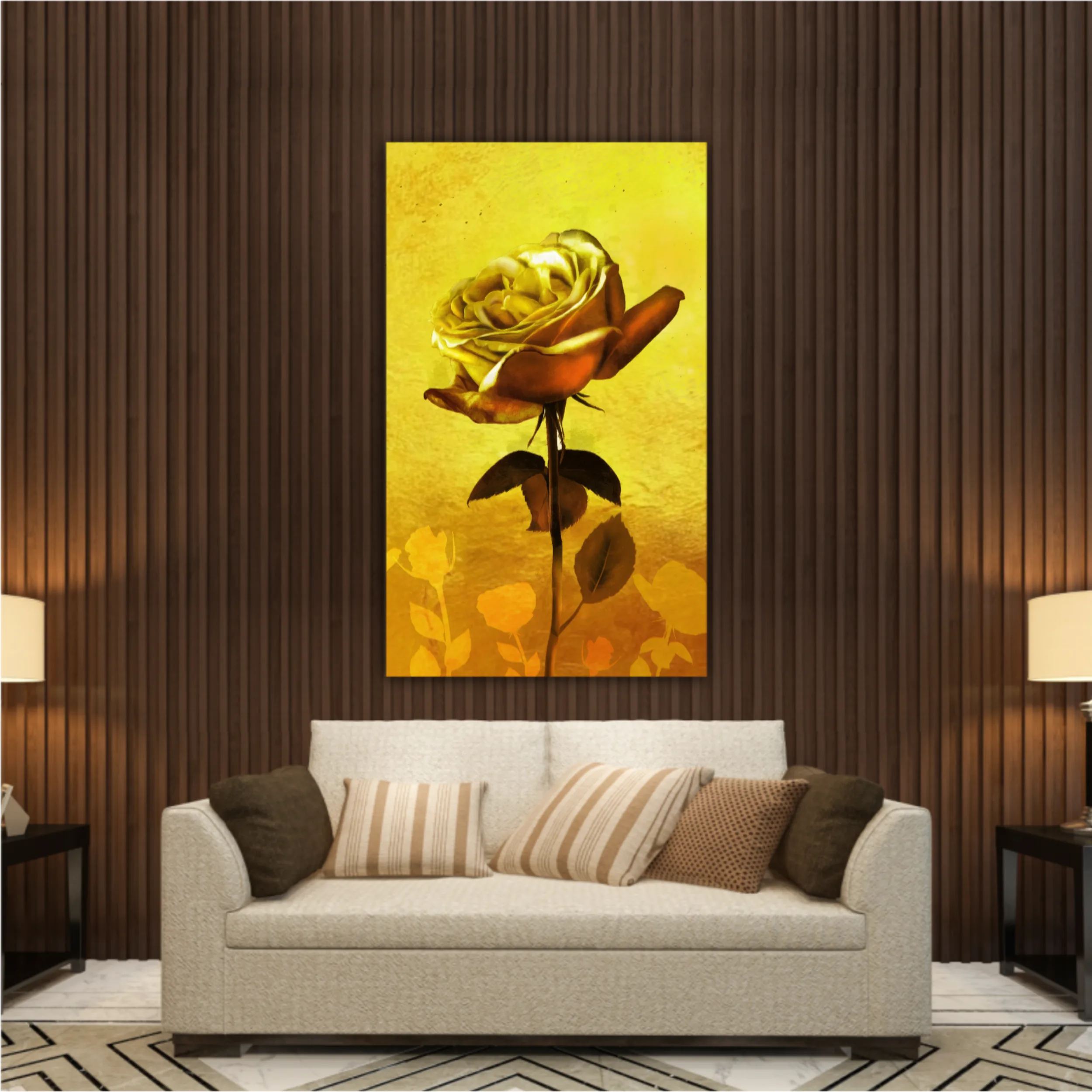 Gold roses flowers on gold background N2