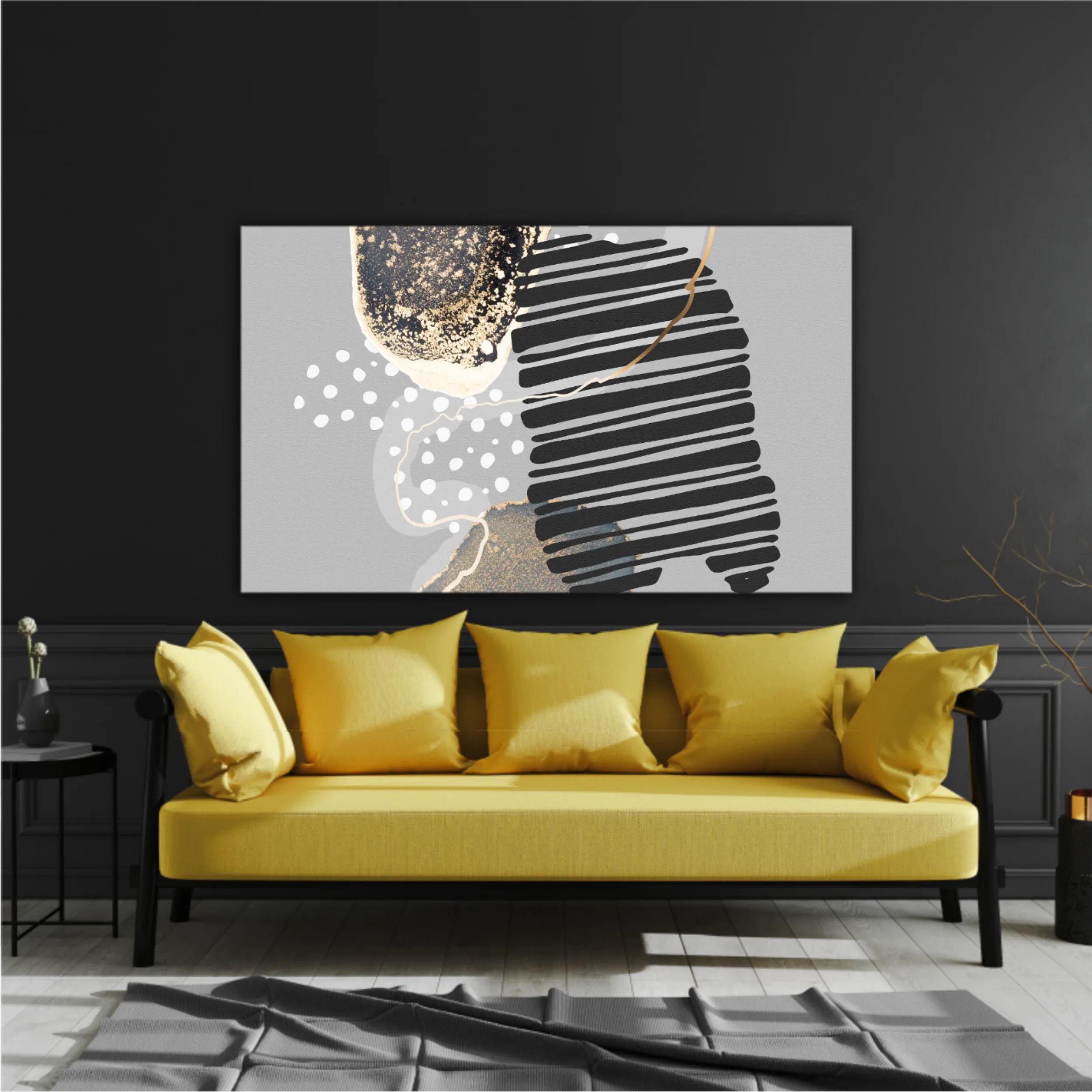 Abstract art background with glowing gold alcohol ink elements and geometric forms N3