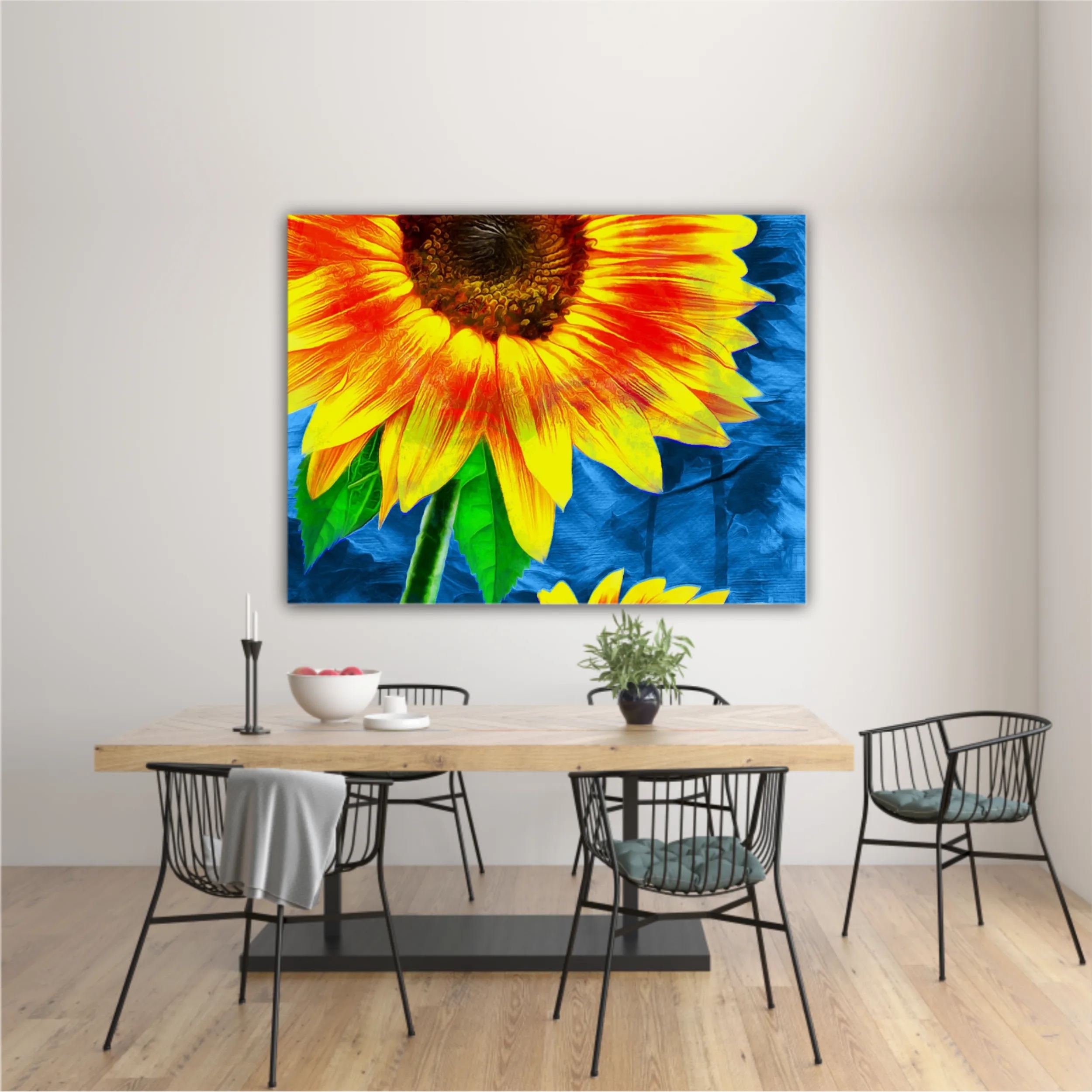 Yellow sunflowers on blue abstract background N1