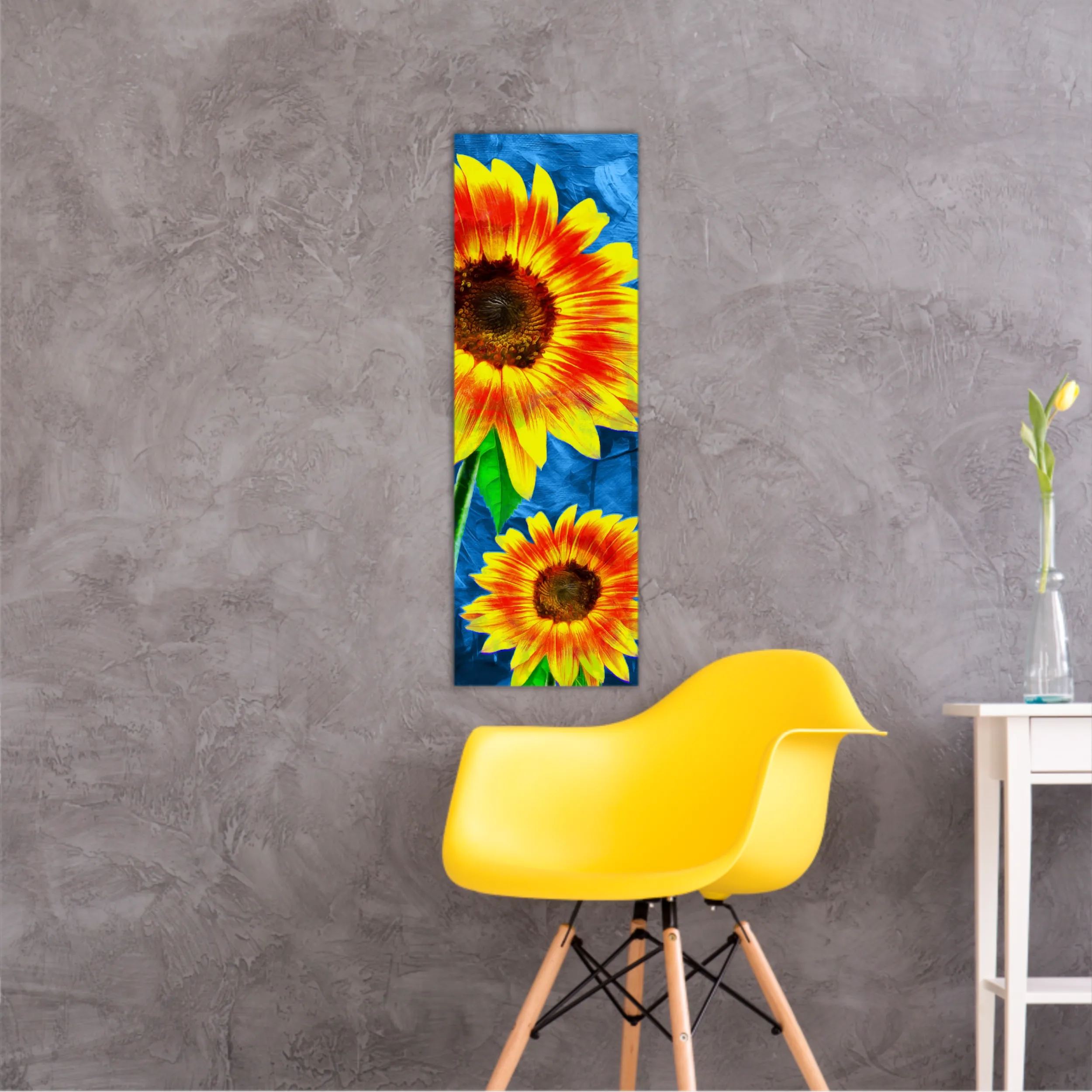 Yellow sunflowers on blue abstract background N1