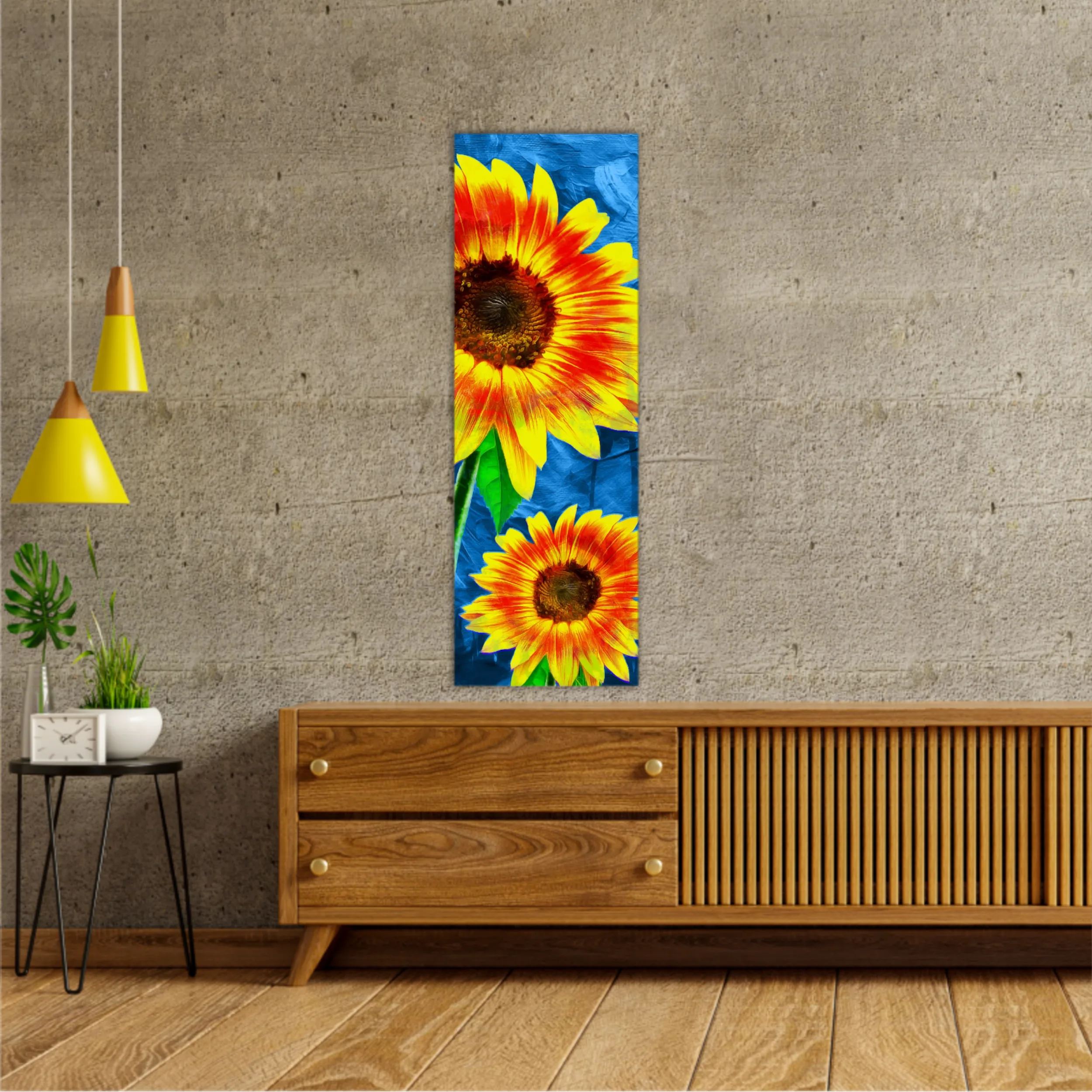 Yellow sunflowers on blue abstract background N1