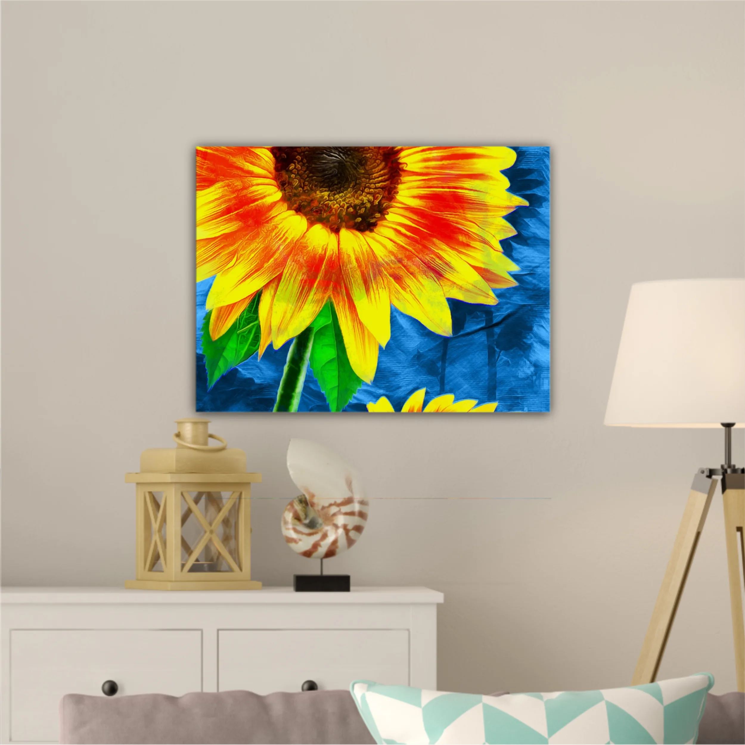 Yellow sunflowers on blue abstract background N1