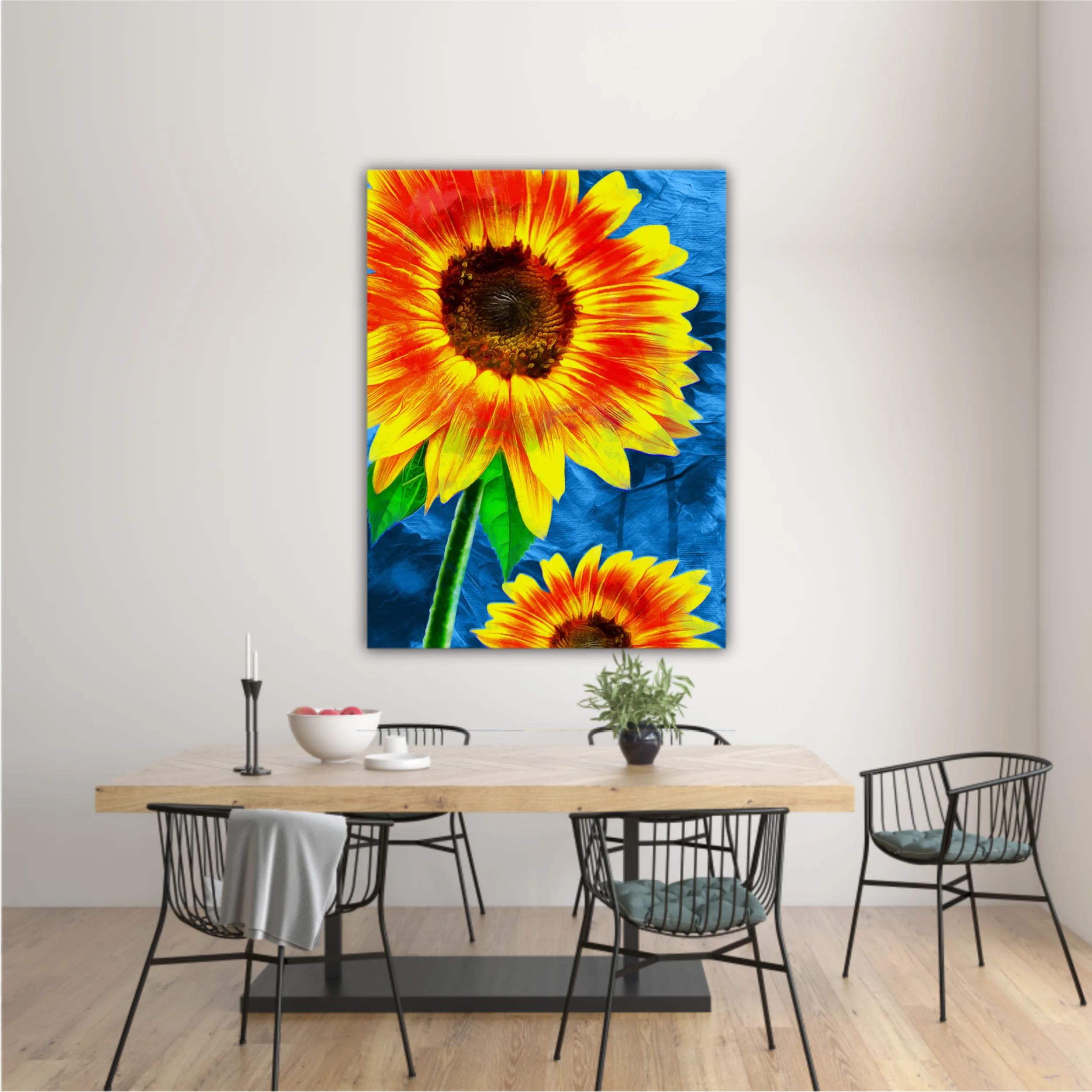 Yellow sunflowers on blue abstract background N1