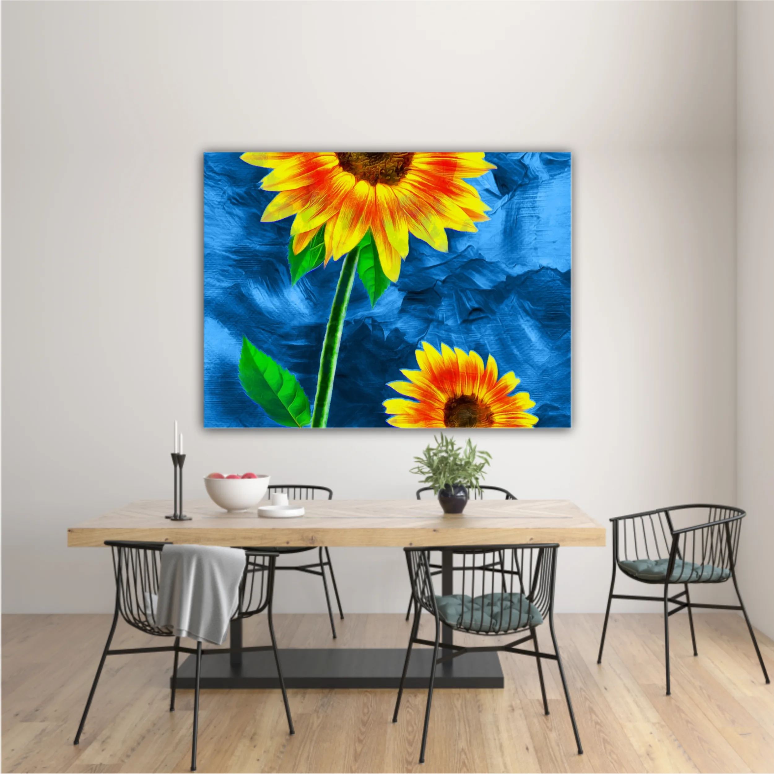 Yellow sunflowers on blue abstract background N2