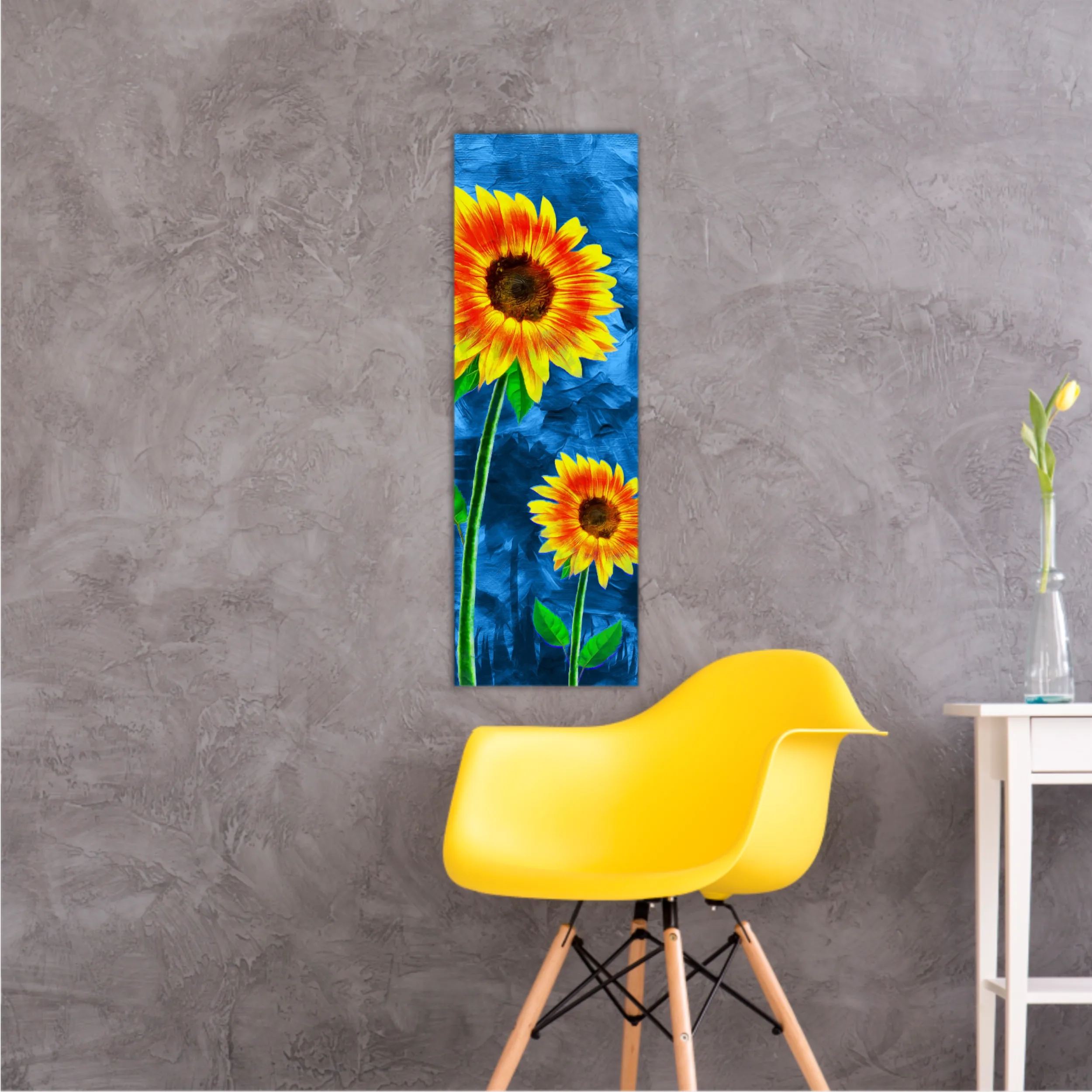 Yellow sunflowers on blue abstract background N2