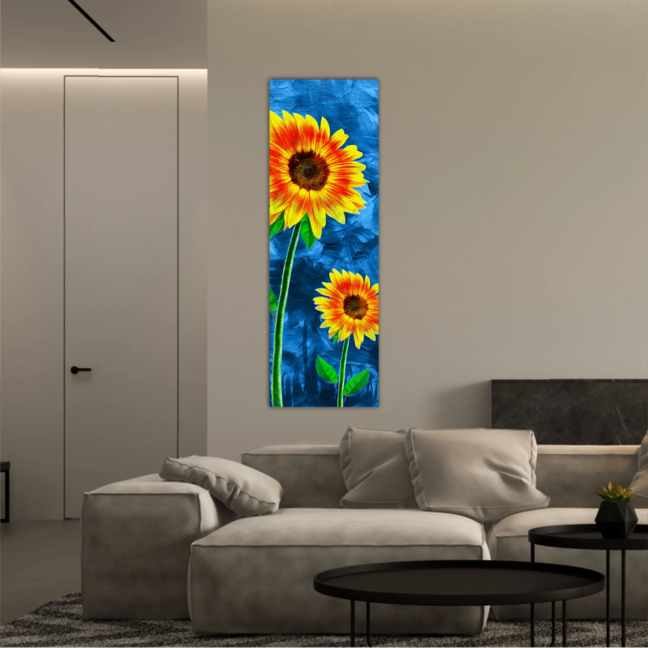 Yellow sunflowers on blue abstract background N2