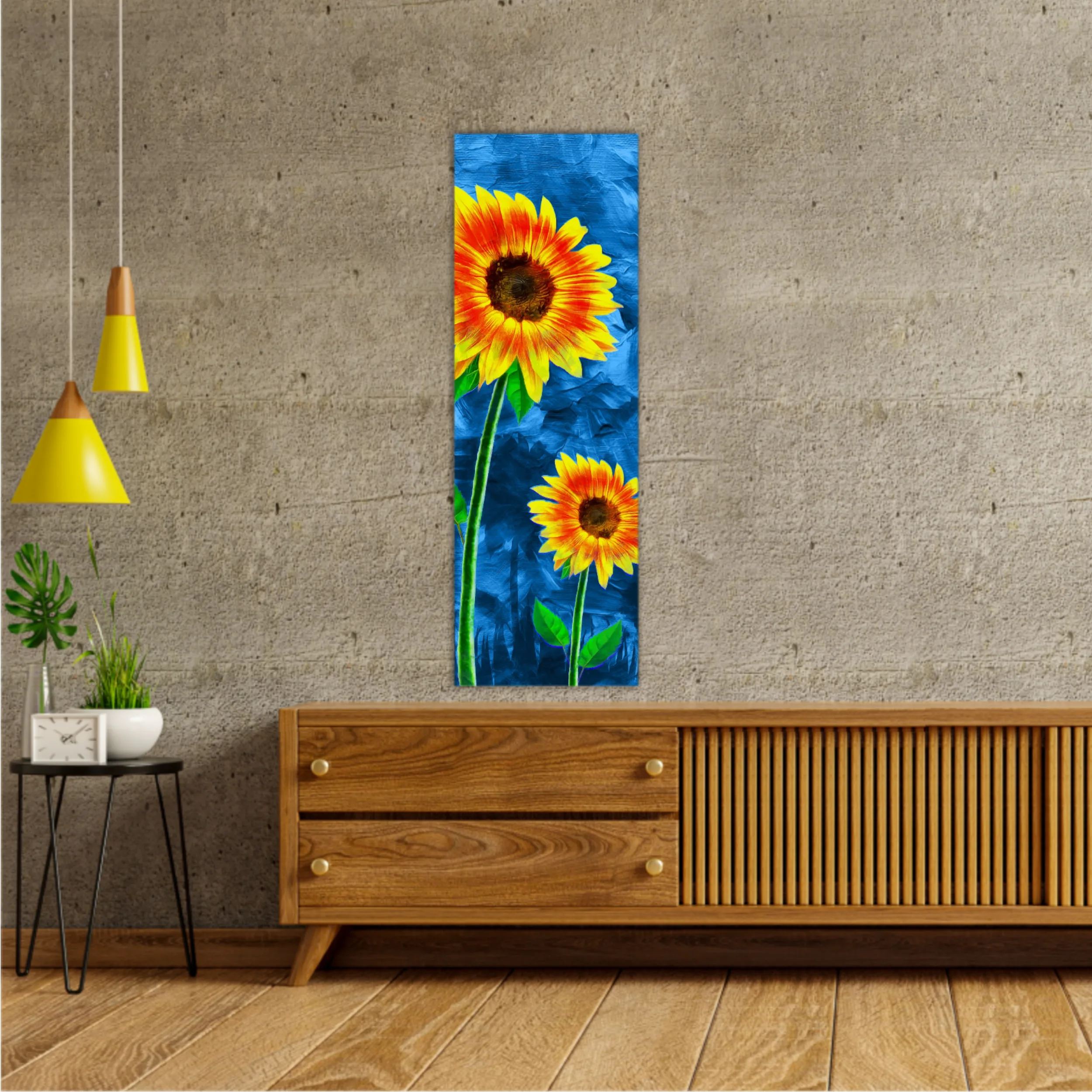 Yellow sunflowers on blue abstract background N2