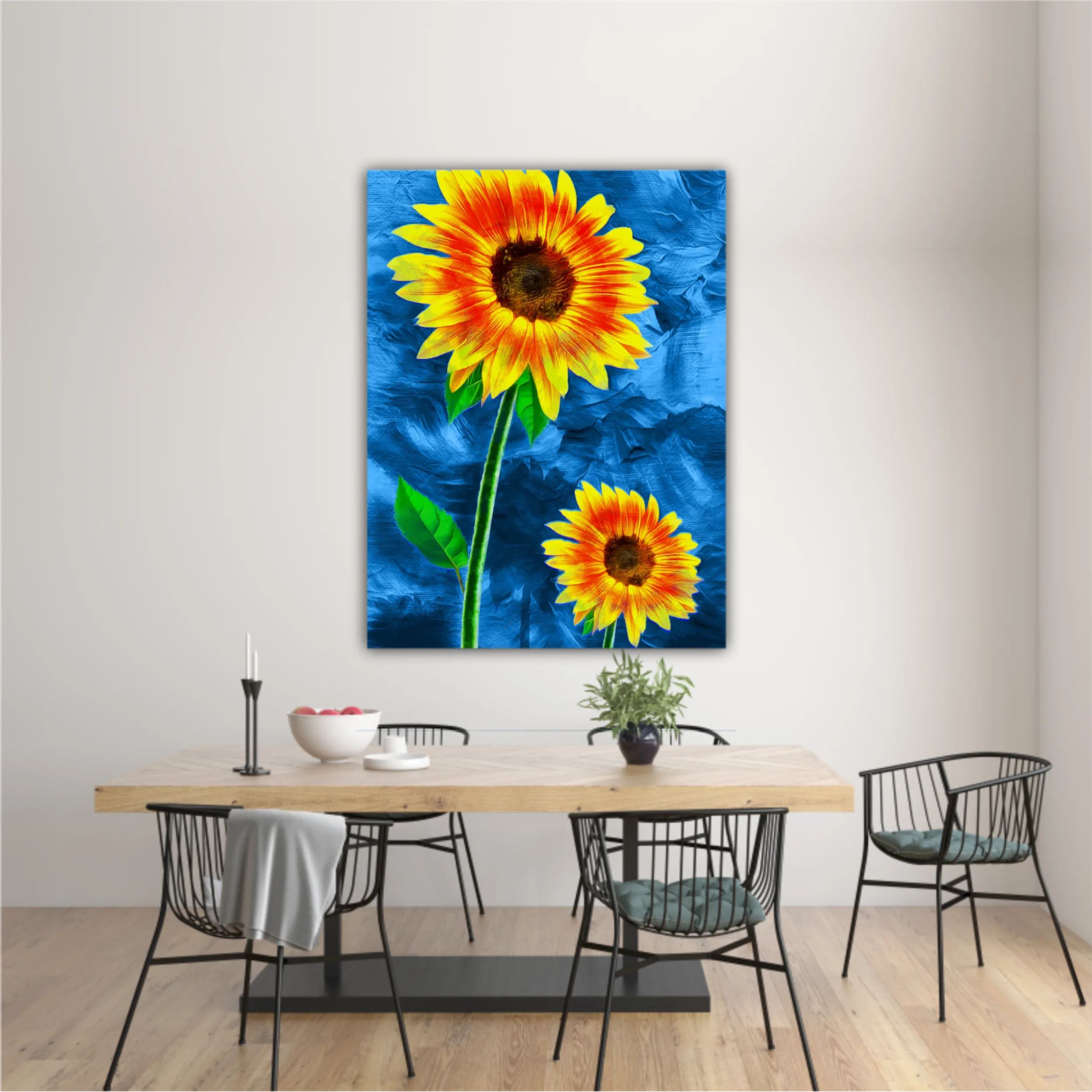 Yellow sunflowers on blue abstract background N2