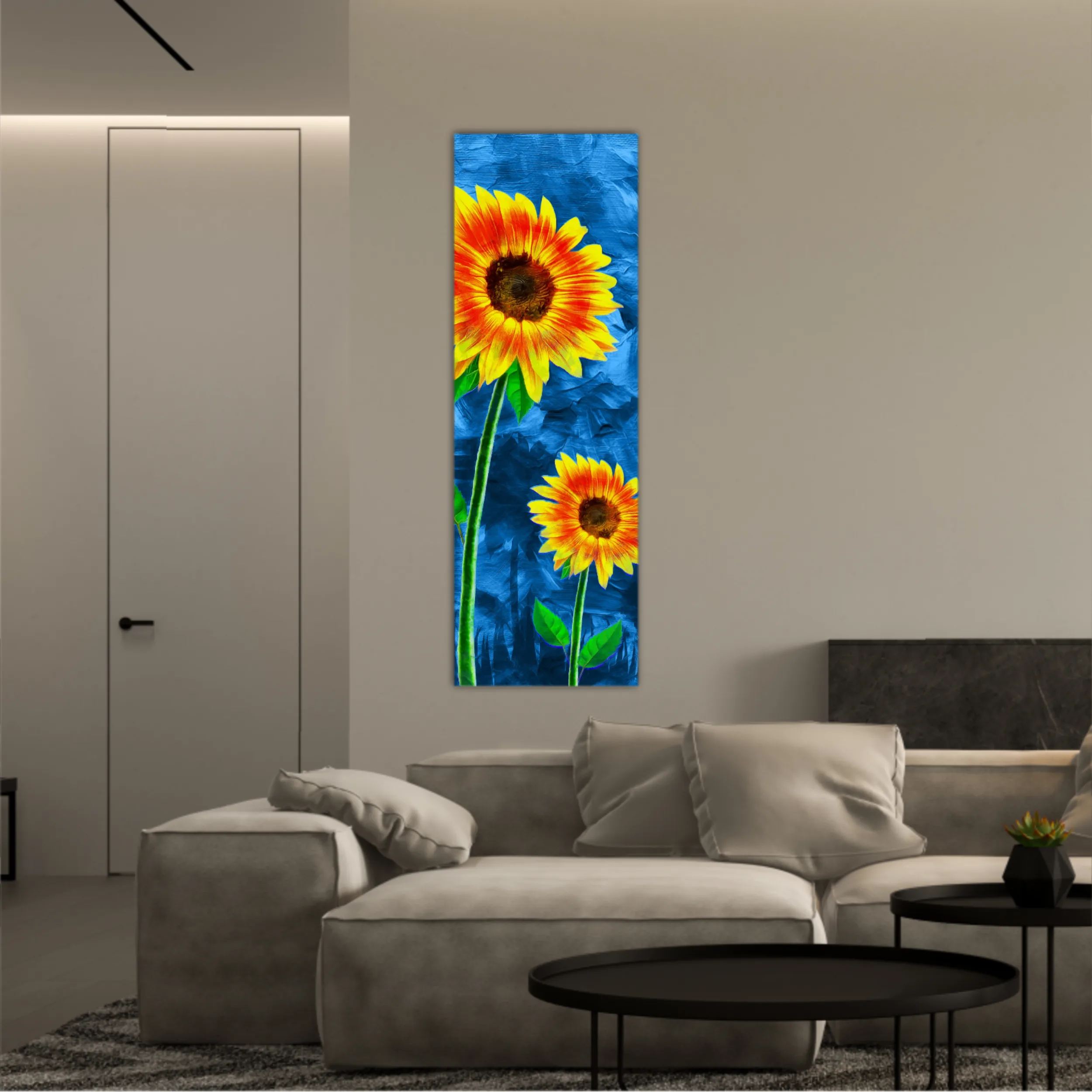 Yellow sunflowers on blue abstract background N3