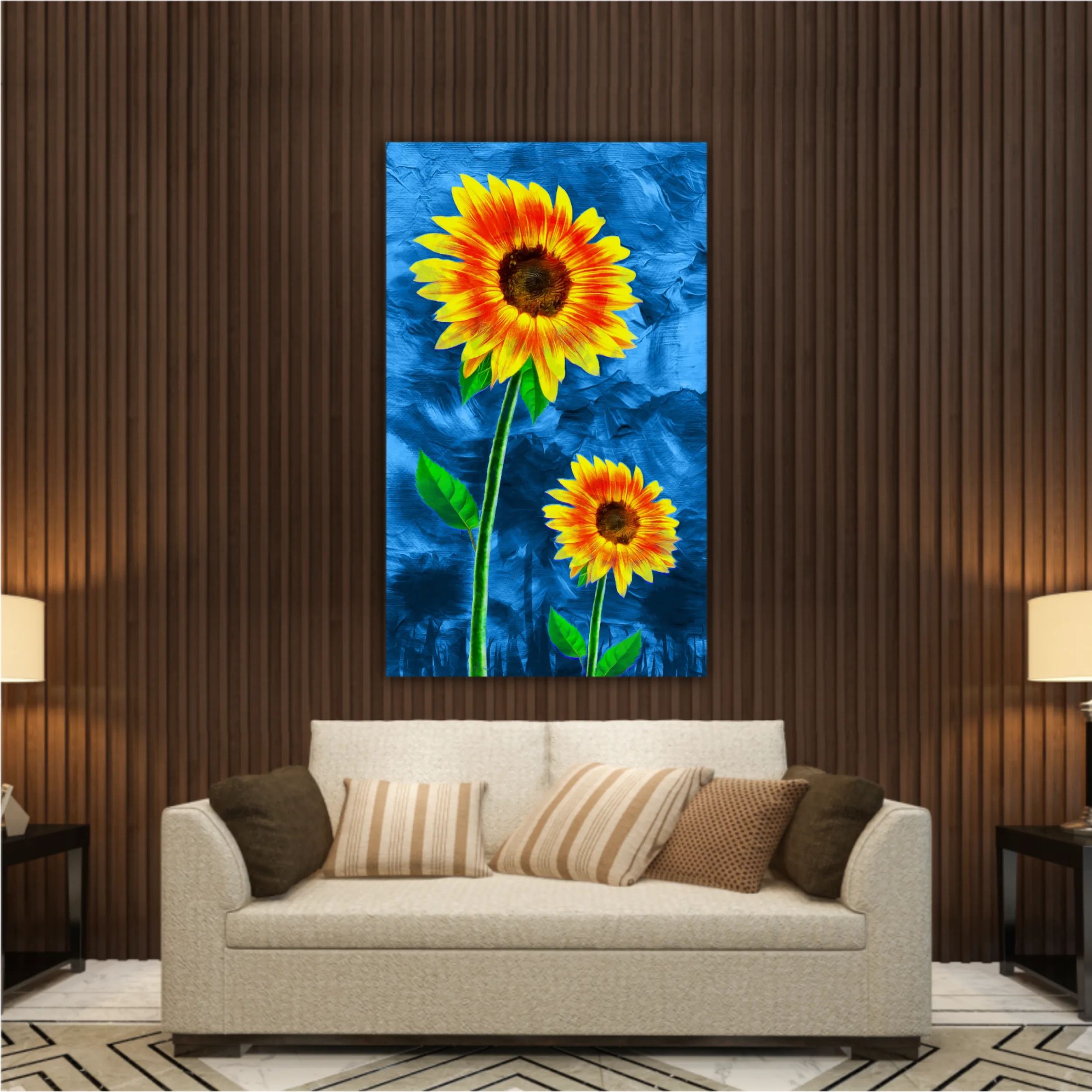 Yellow sunflowers on blue abstract background N3