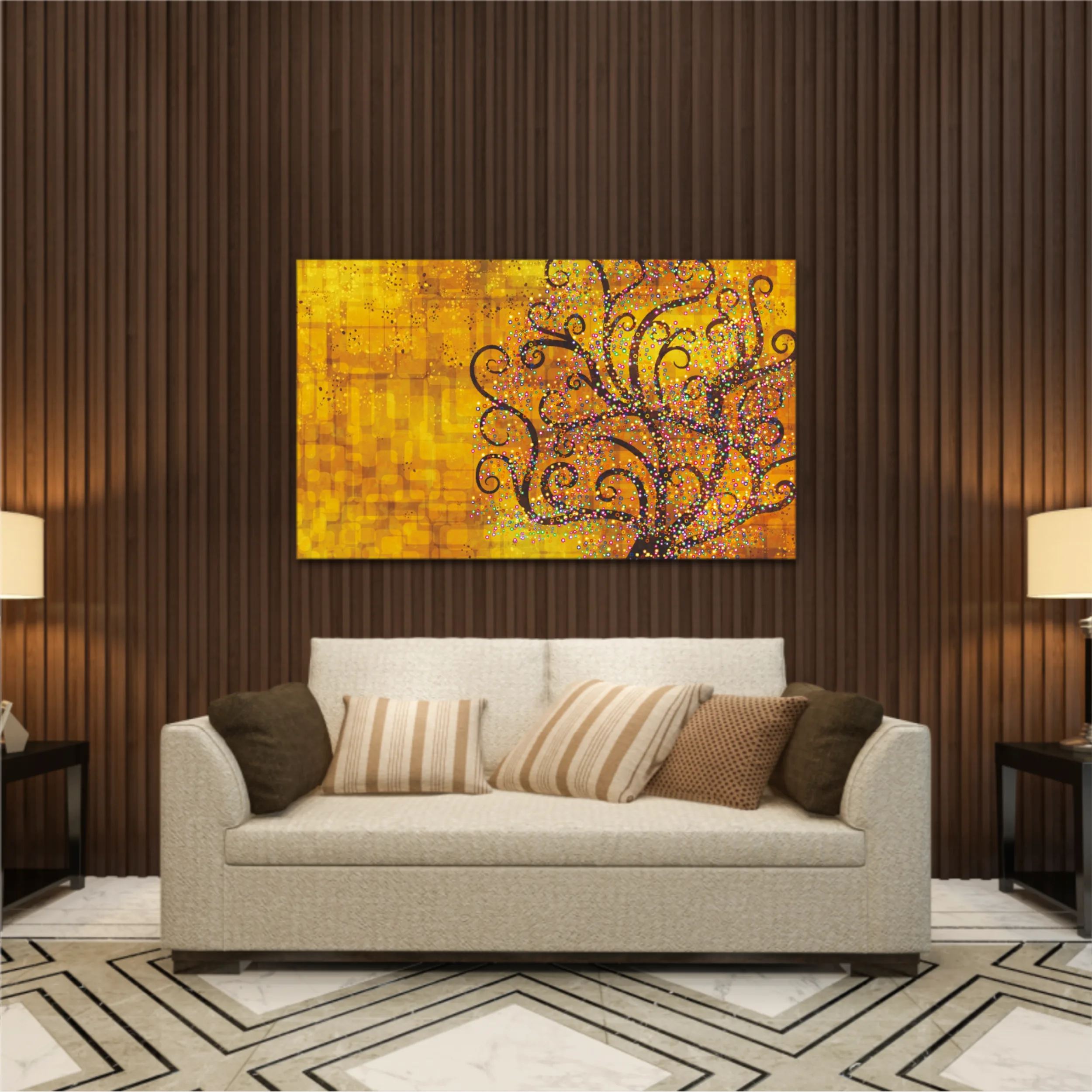 Abstract tree on a gold background in style of Gustav Klimt painting