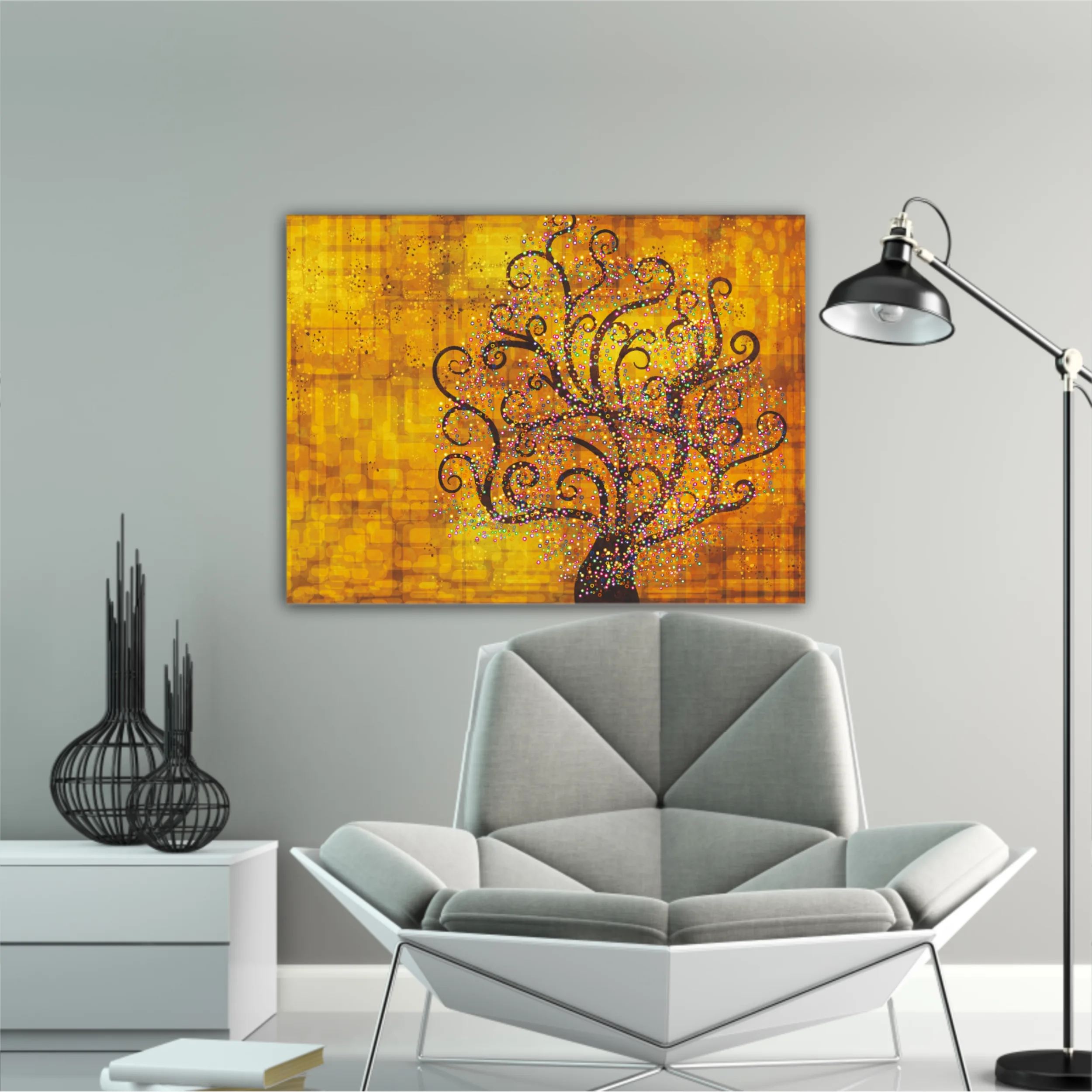 Abstract tree on a gold background in style of Gustav Klimt painting