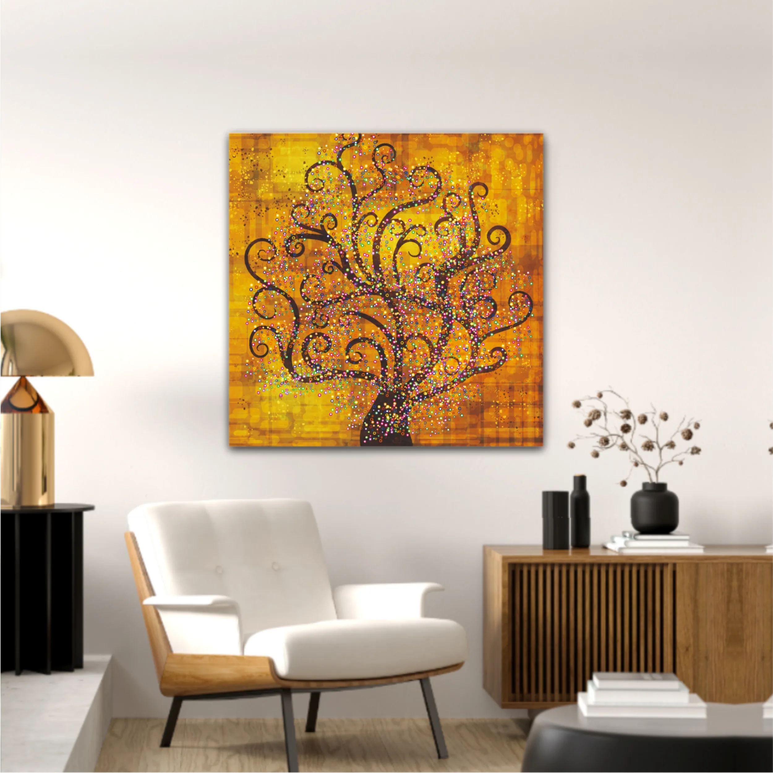 Abstract tree on a gold background in style of Gustav Klimt painting