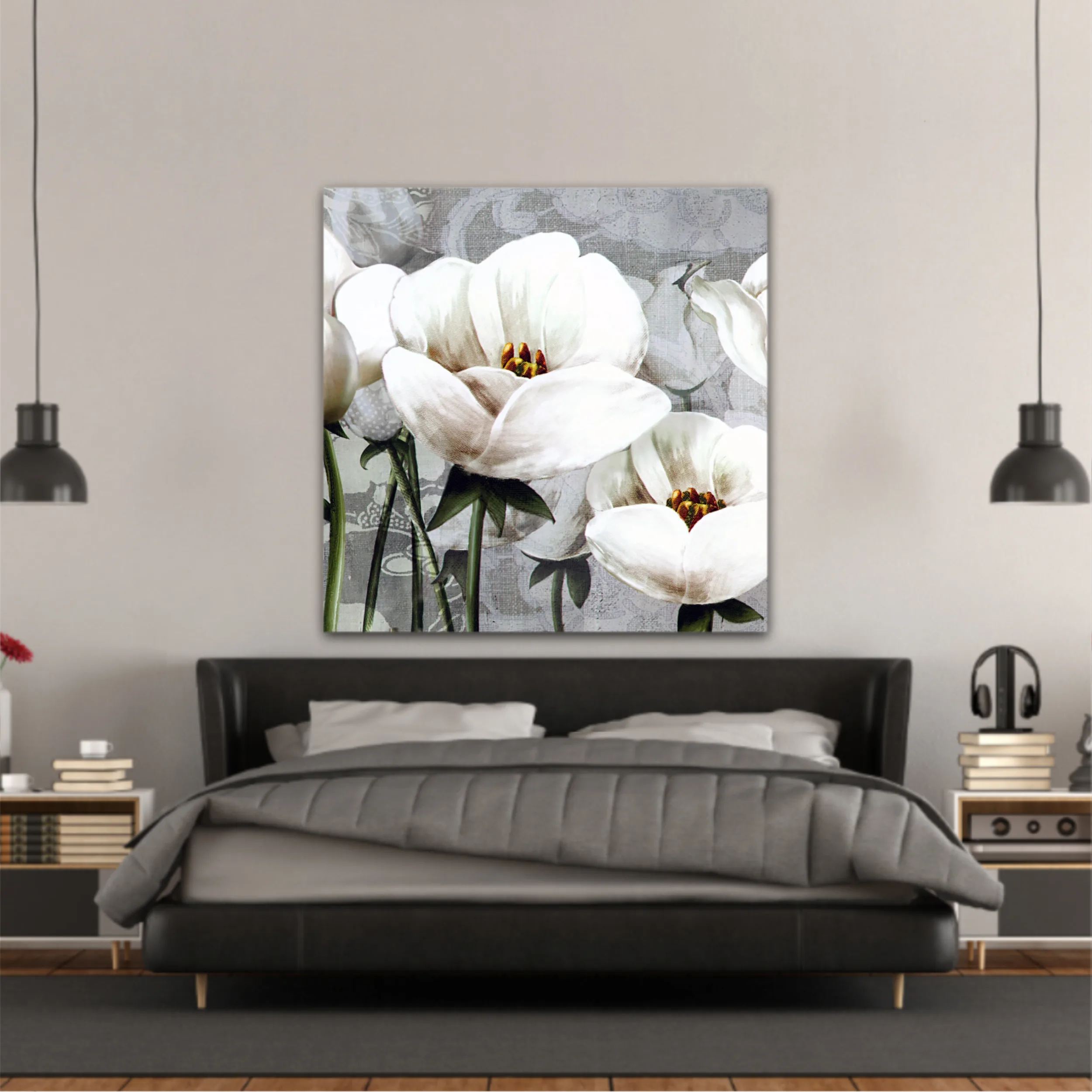 White peonies on a gray background