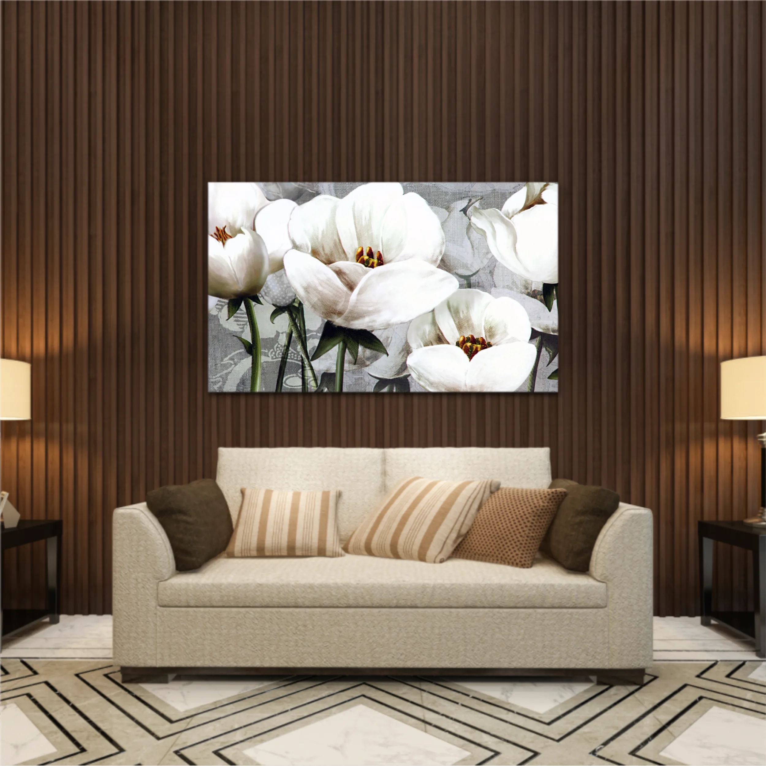 White peonies on a gray background