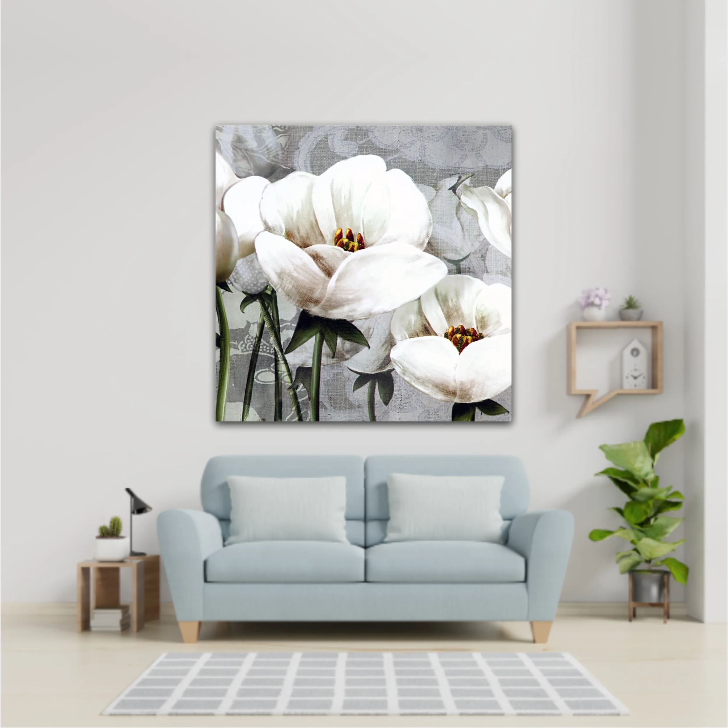 White peonies on a gray background