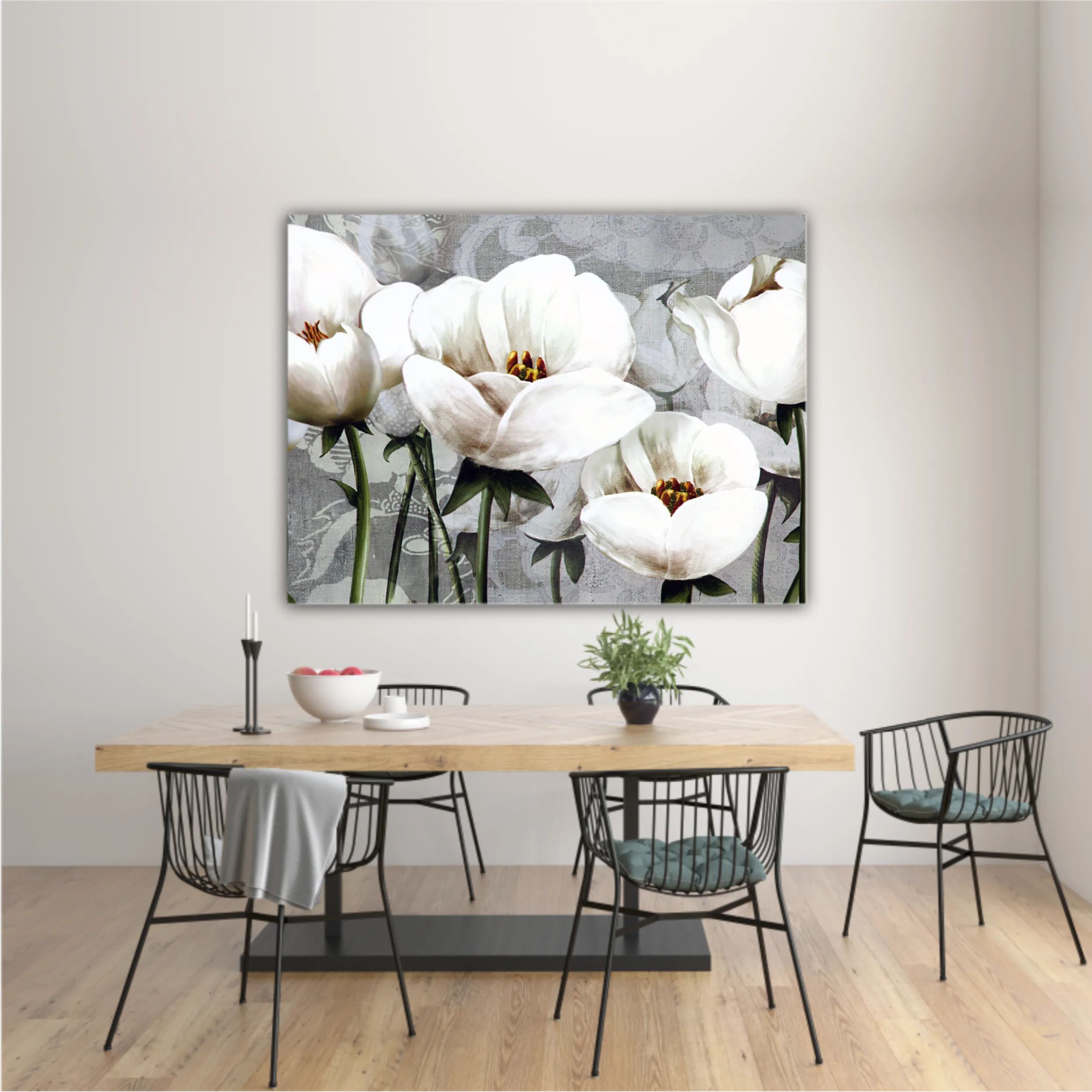 White peonies on a gray background