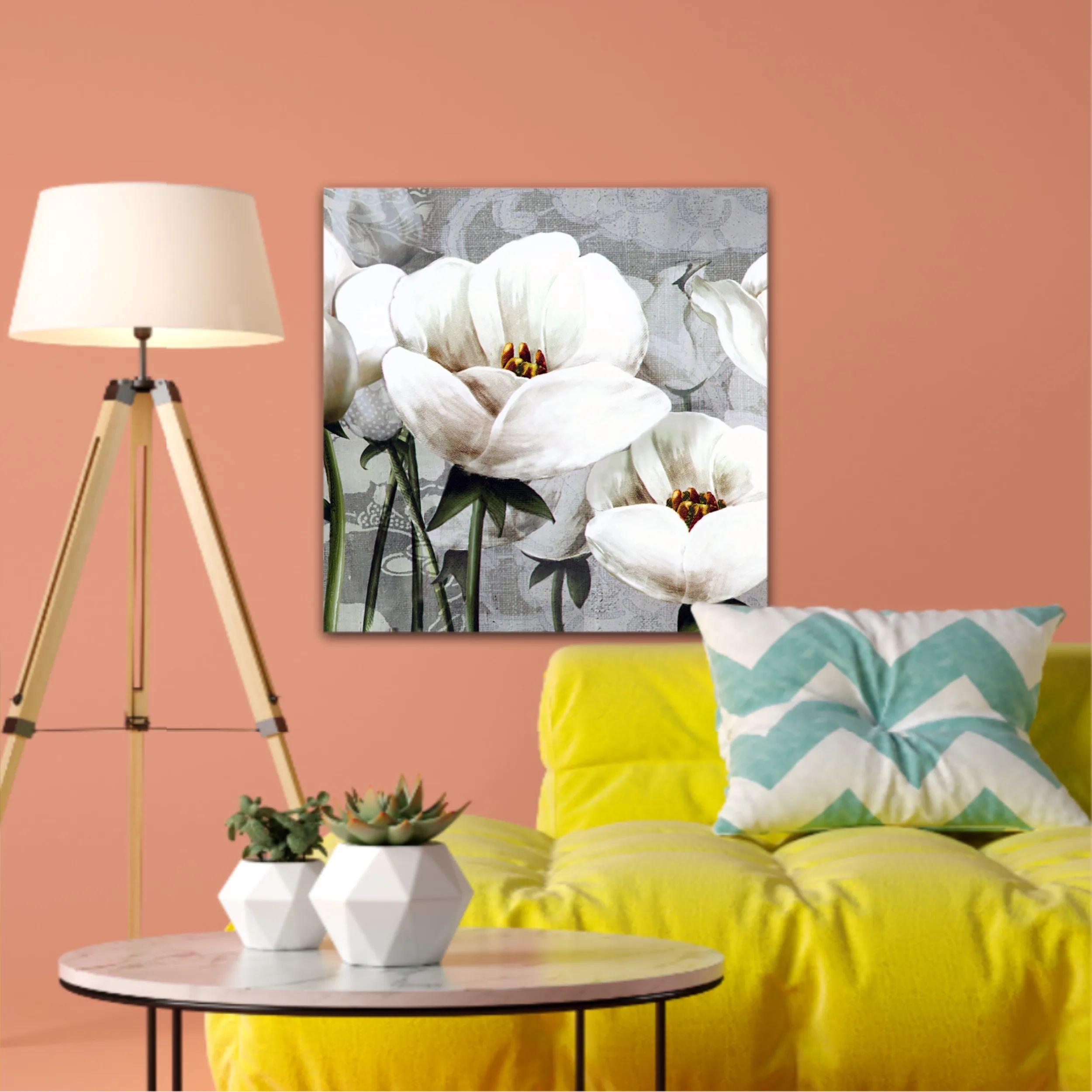 White peonies on a gray background