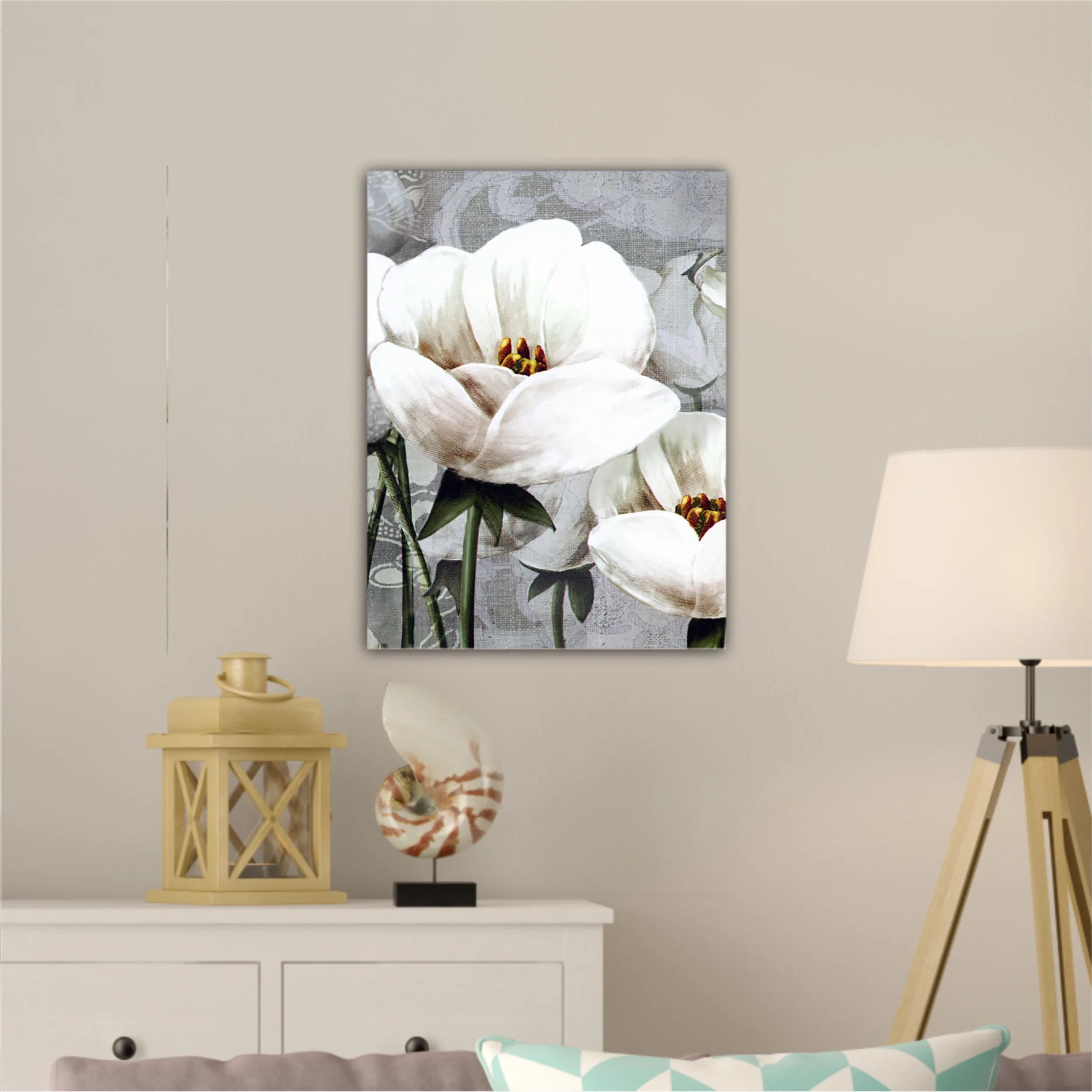 White peonies on a gray background