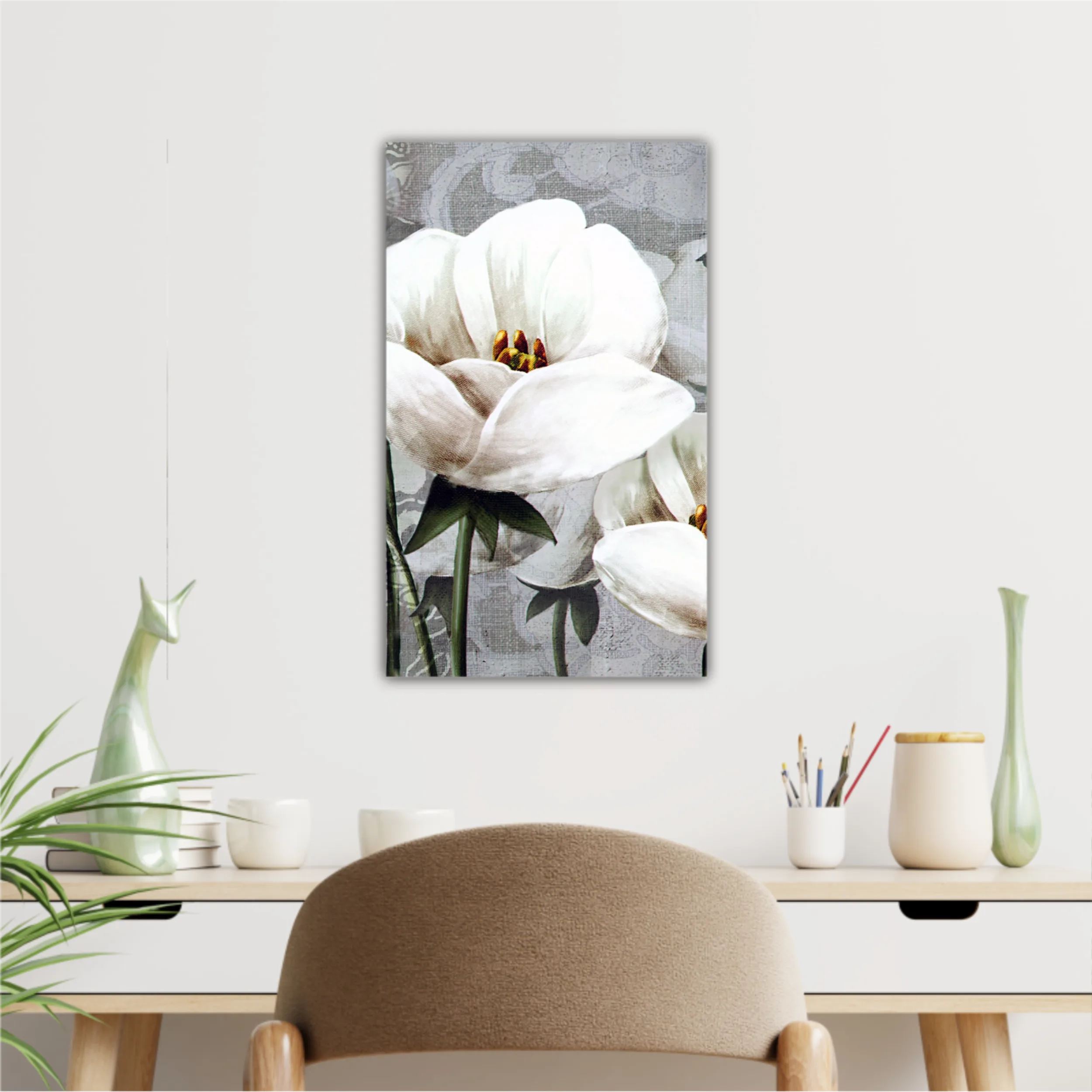 White peonies on a gray background