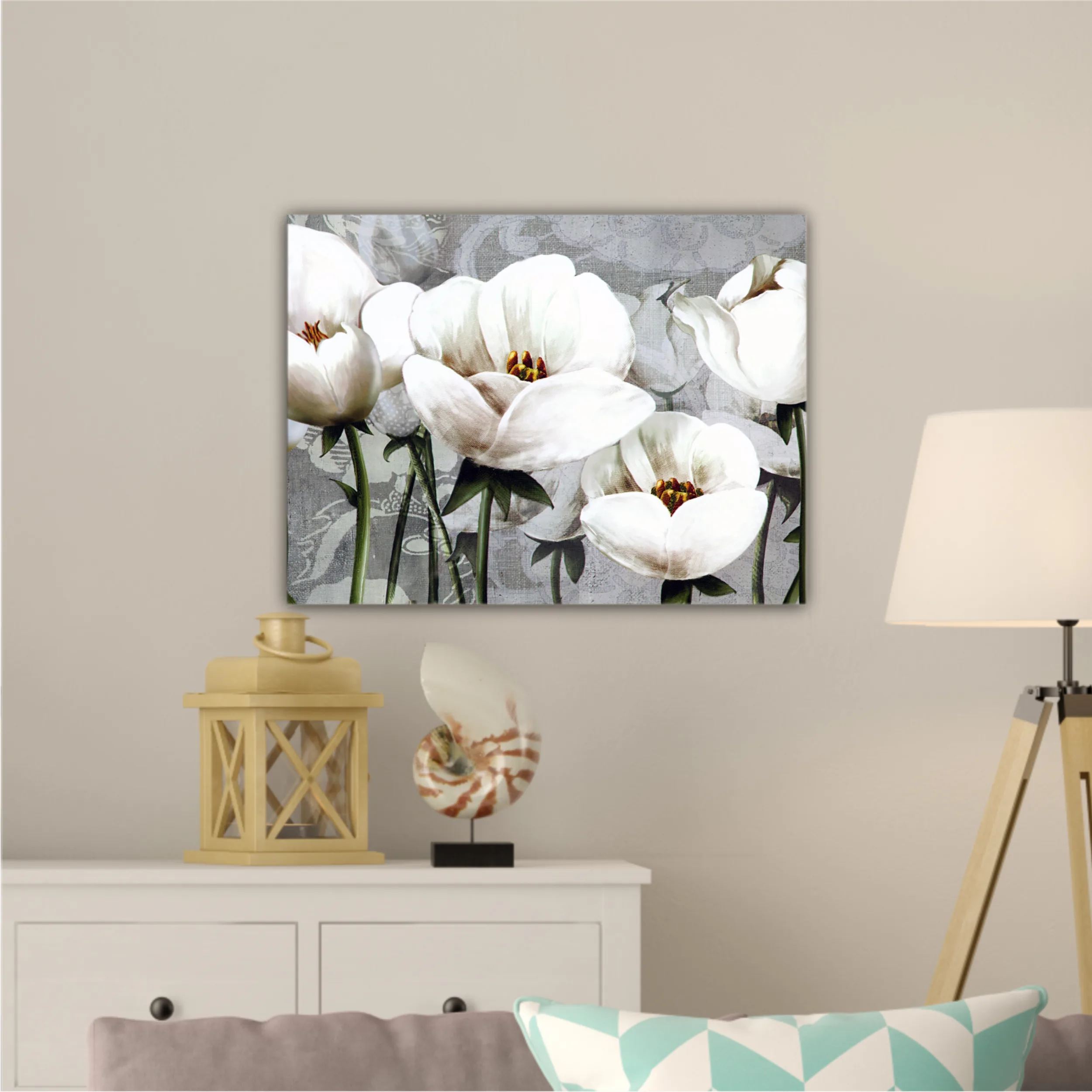 White peonies on a gray background