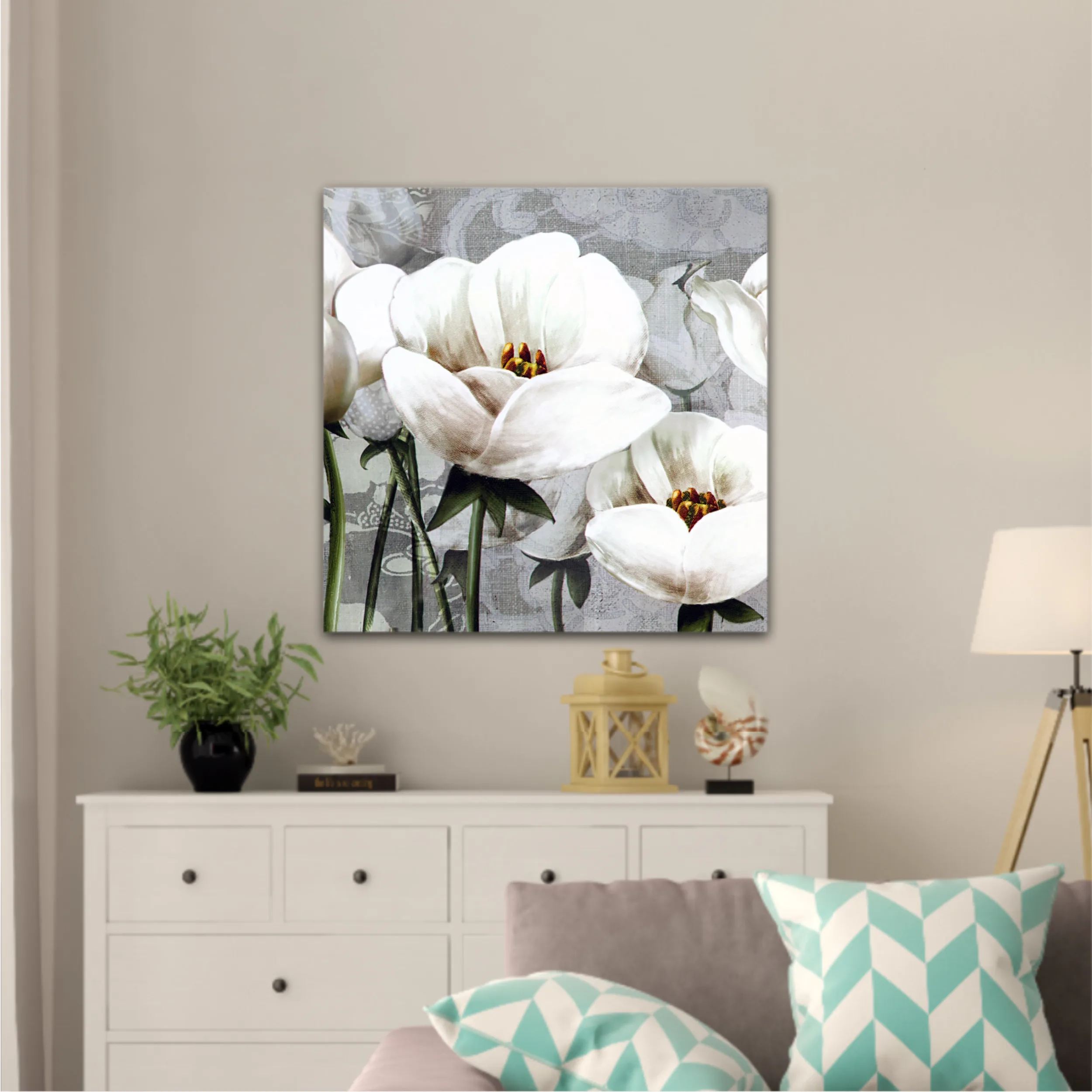 White peonies on a gray background